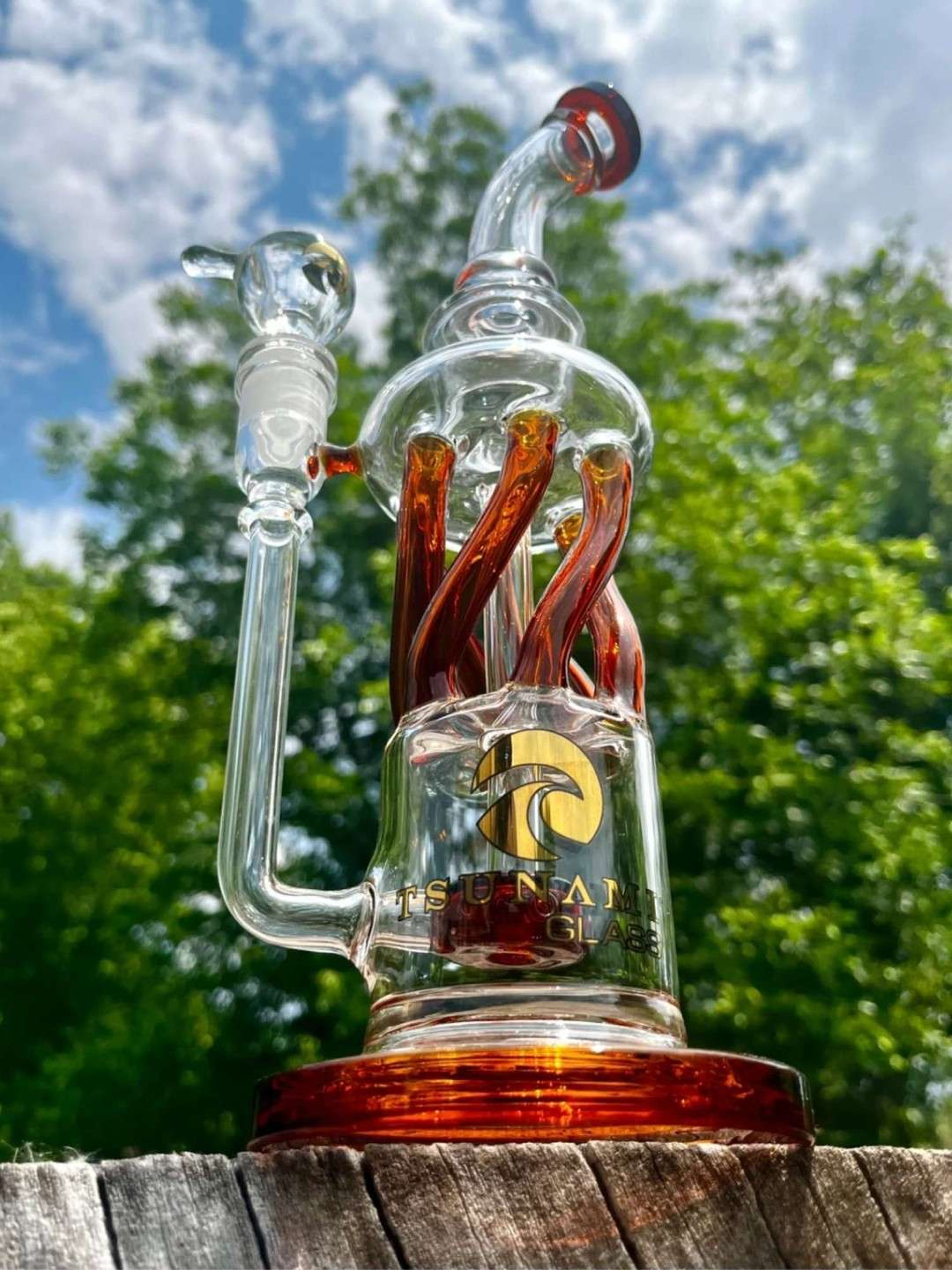 12" Tsunami Glass Twisted Showerhead Recycler Bong image 0