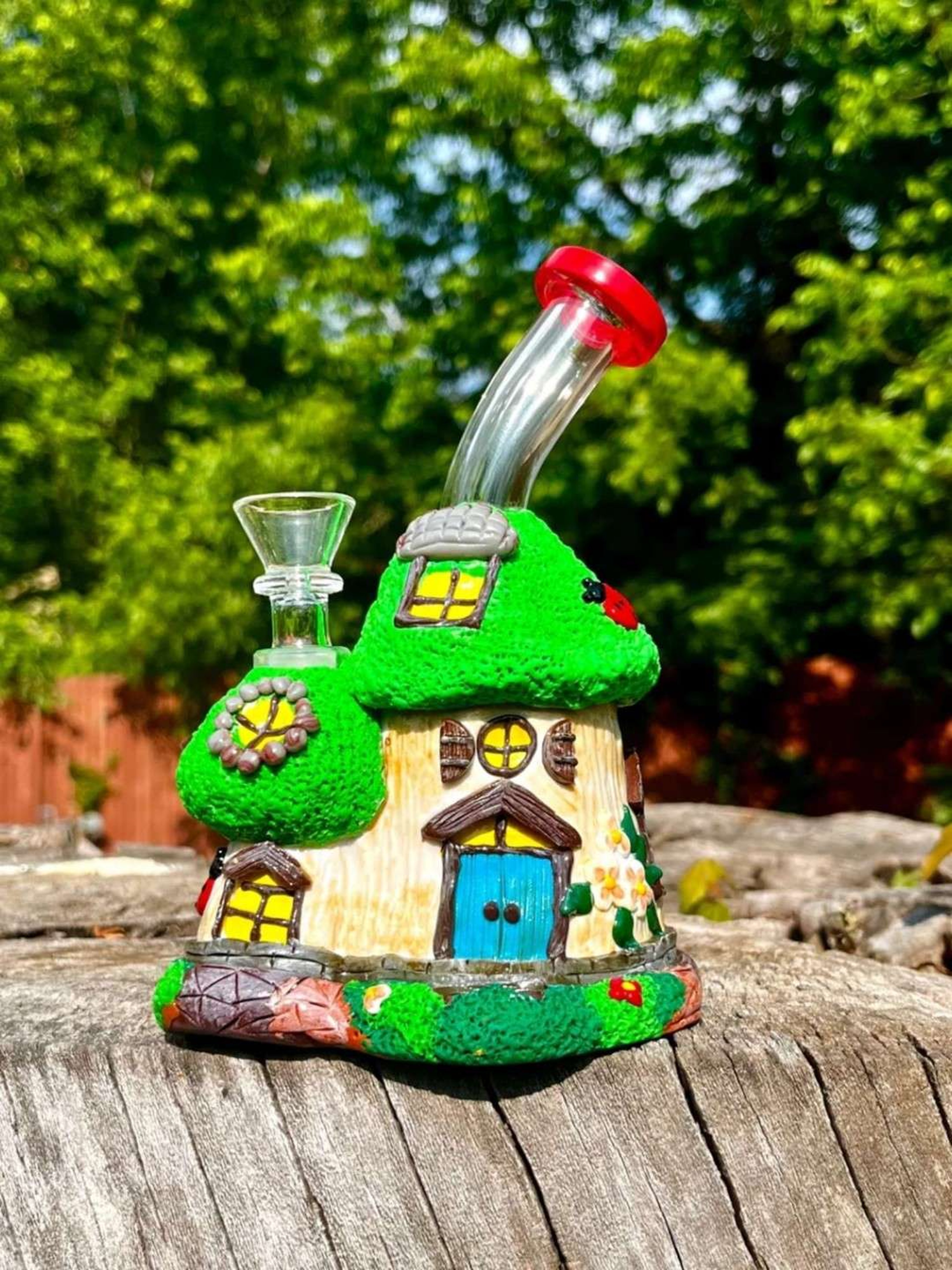 7" Mushroom Treehouse Ceramic Glass Pipe image 0
