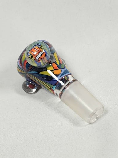 Preview pic of TFunk Glass 18mm Mosaic Slide / Bowl w/ Monster Face Millies - Brand New!