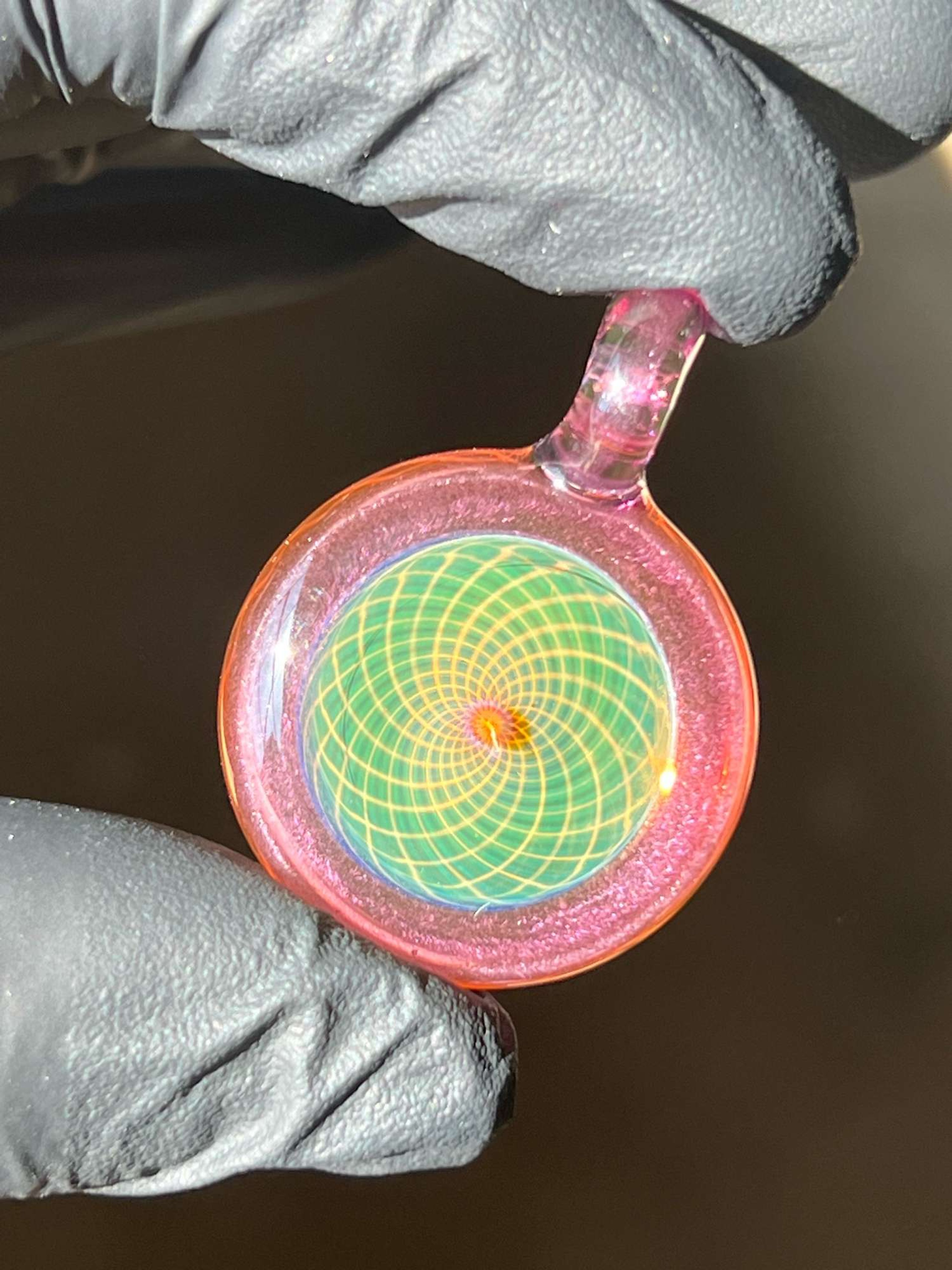 Preview pic of Gold Amethyst over White Satin Accented Fumicello Pendant