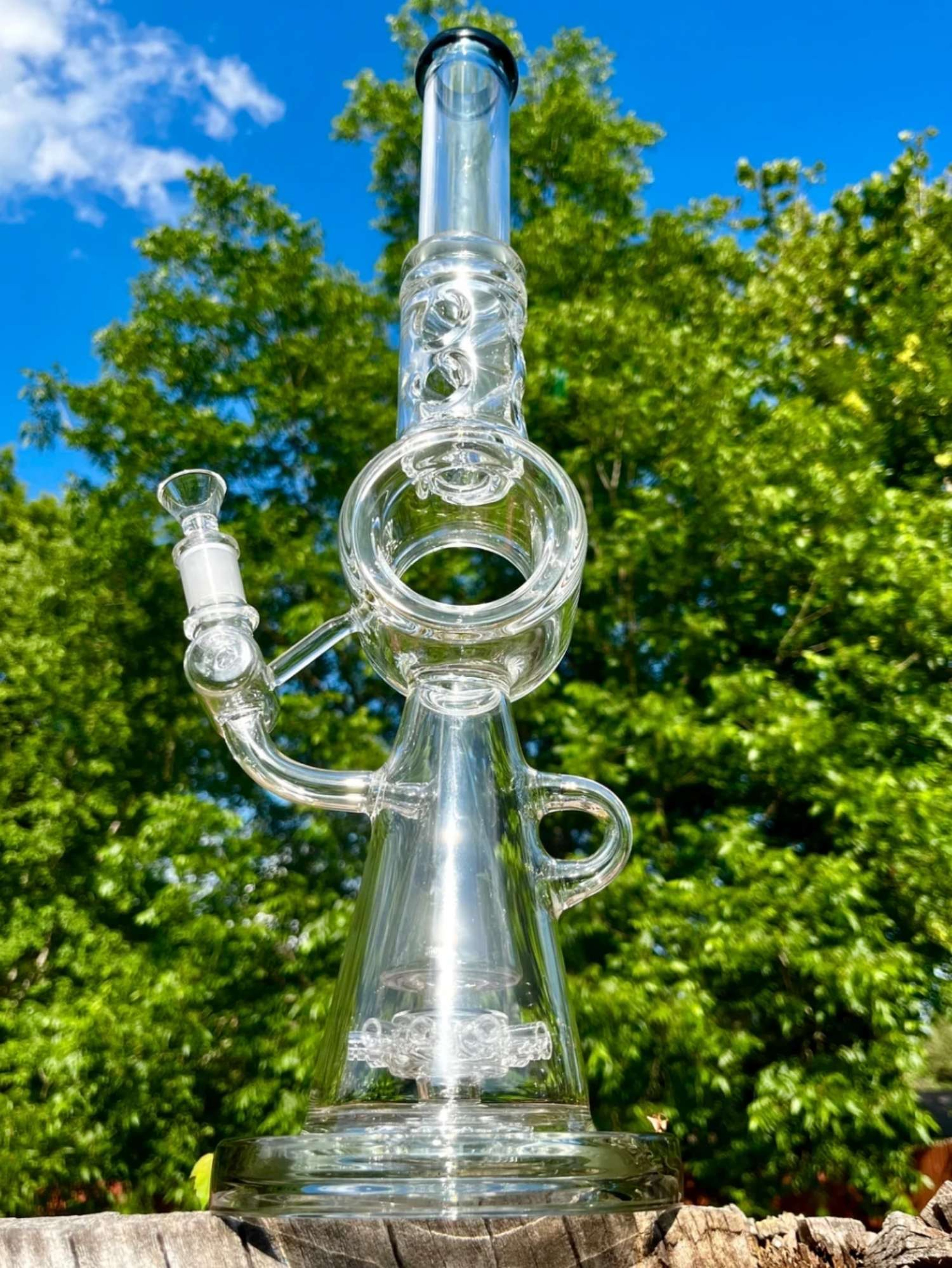 Premium 18-Inch Glass Water Pipe with Sprinkler & Cylinder Percs, Ice Catcher, and Straight Neck image 0