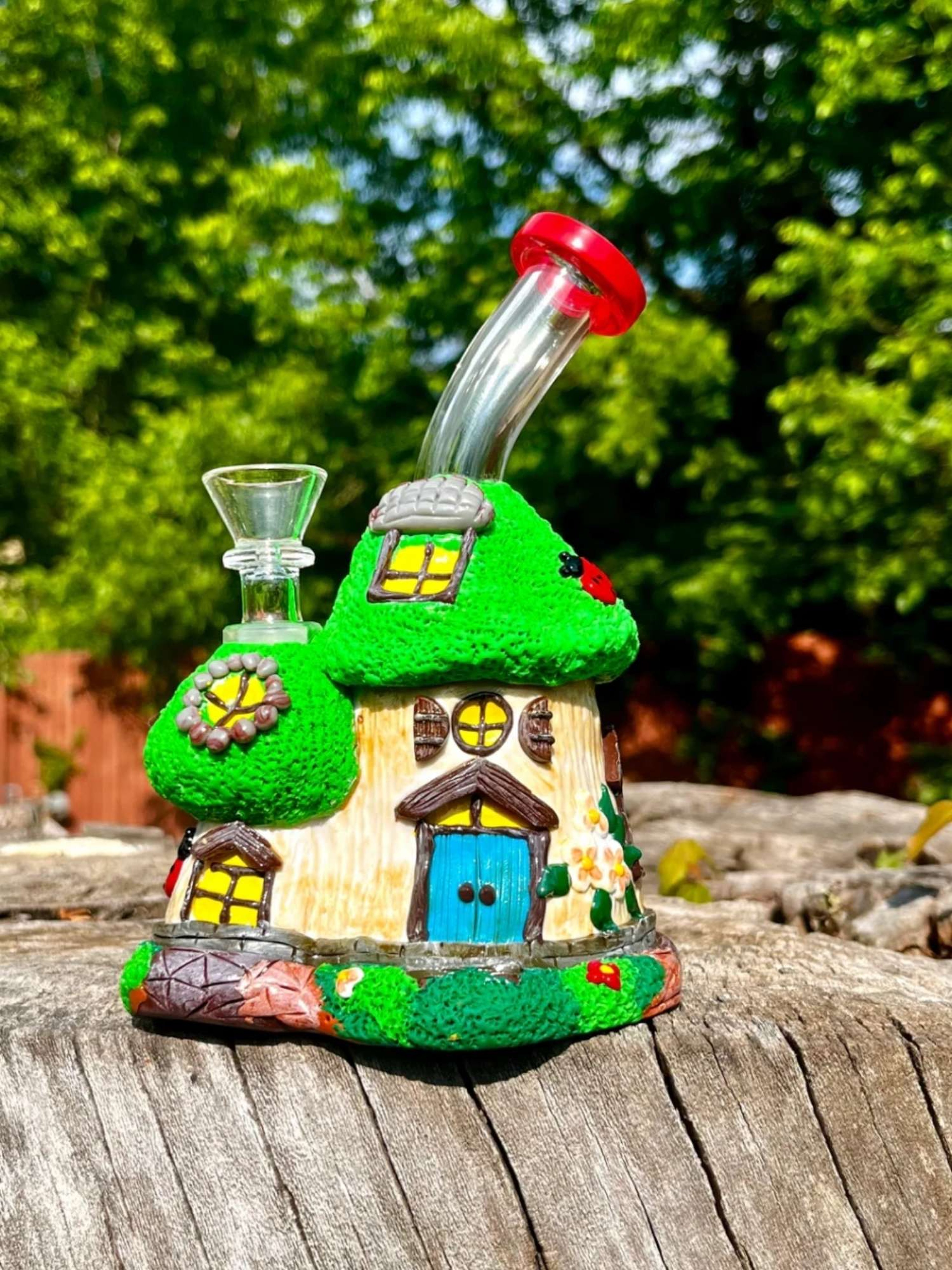 7" Mushroom Treehouse Ceramic Glass Pipe image 0