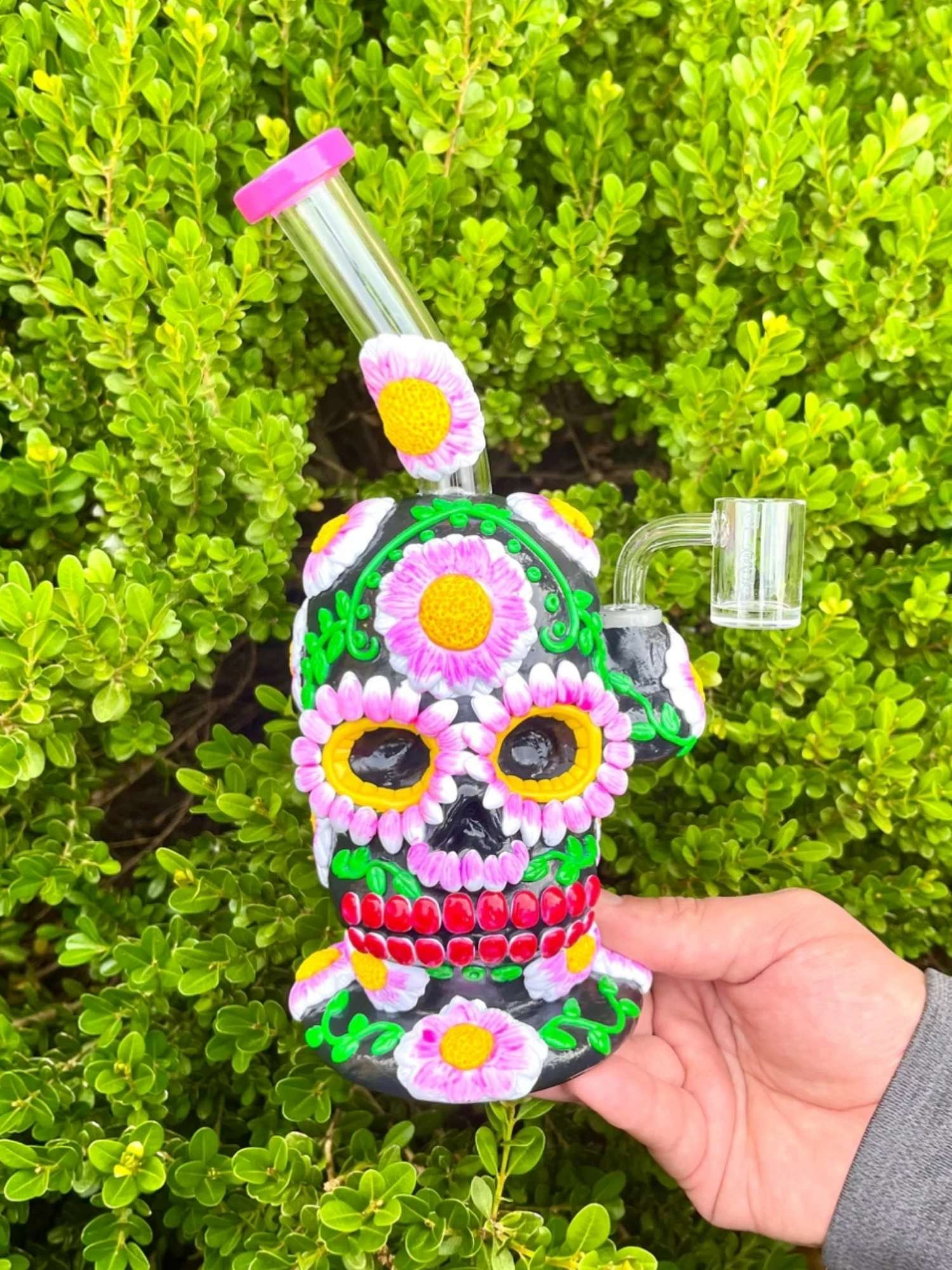 Skull Flower Bong - 9-Inch Rig Water Pipe with Honeycomb Percolator image 0