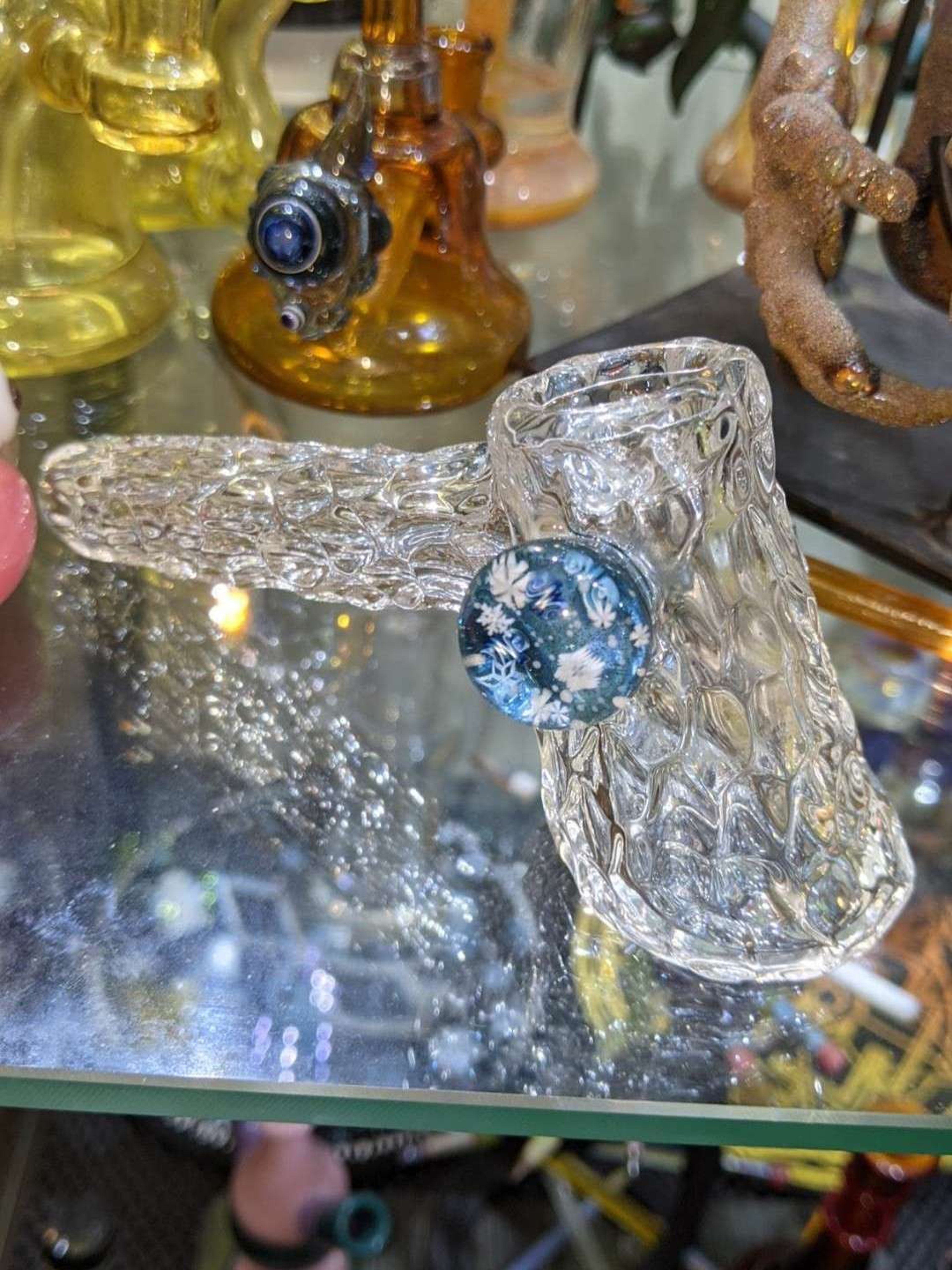 Chaka Glass clear ice cave tech hammer pipe with blizzard tech mib attachment *pendant not included, please see other post* image 0