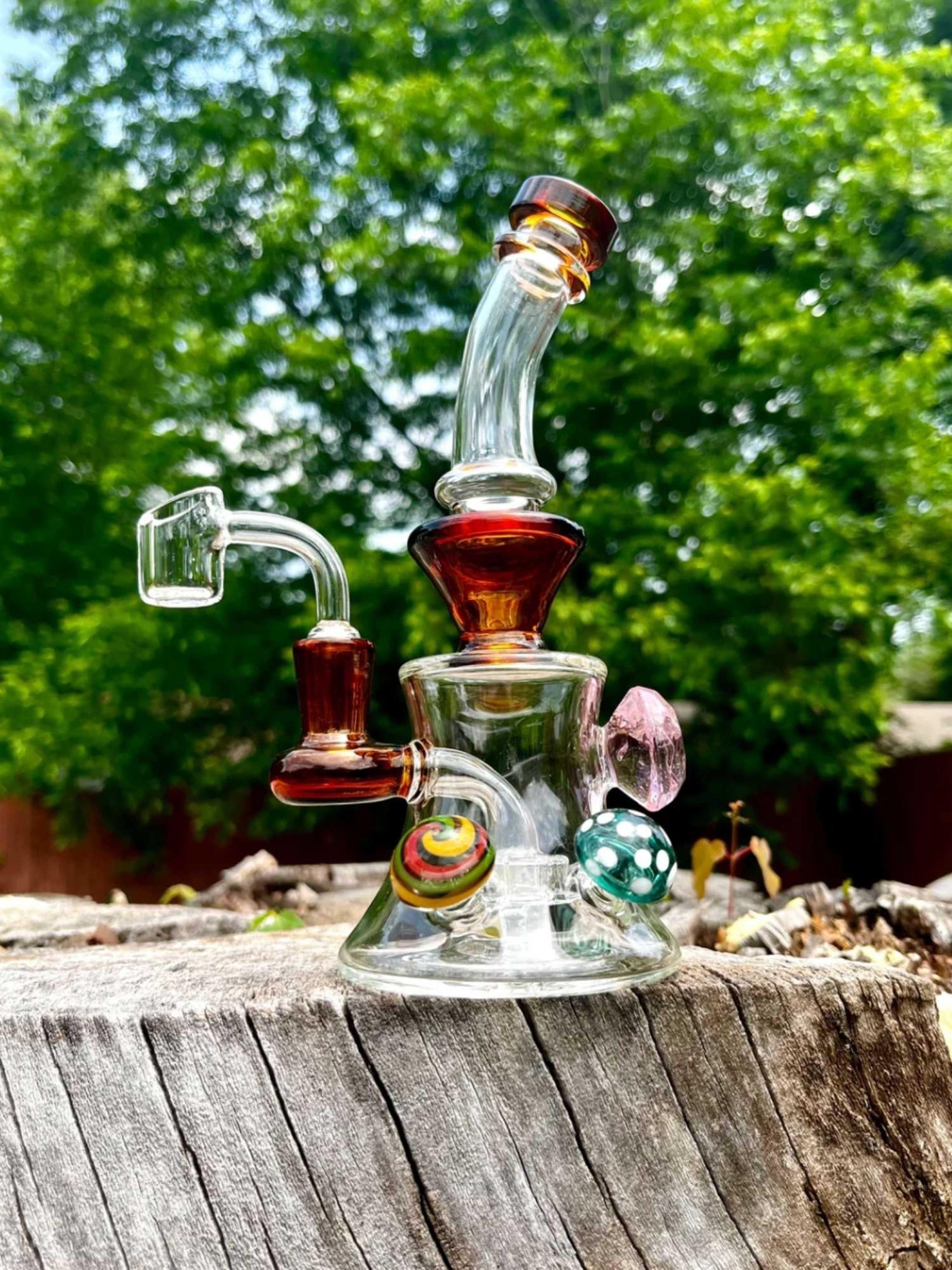 Gem and Mushroom Oil Rig - Portable Borosilicate Glass Rig with Perc Disc for Smooth Hits image 0