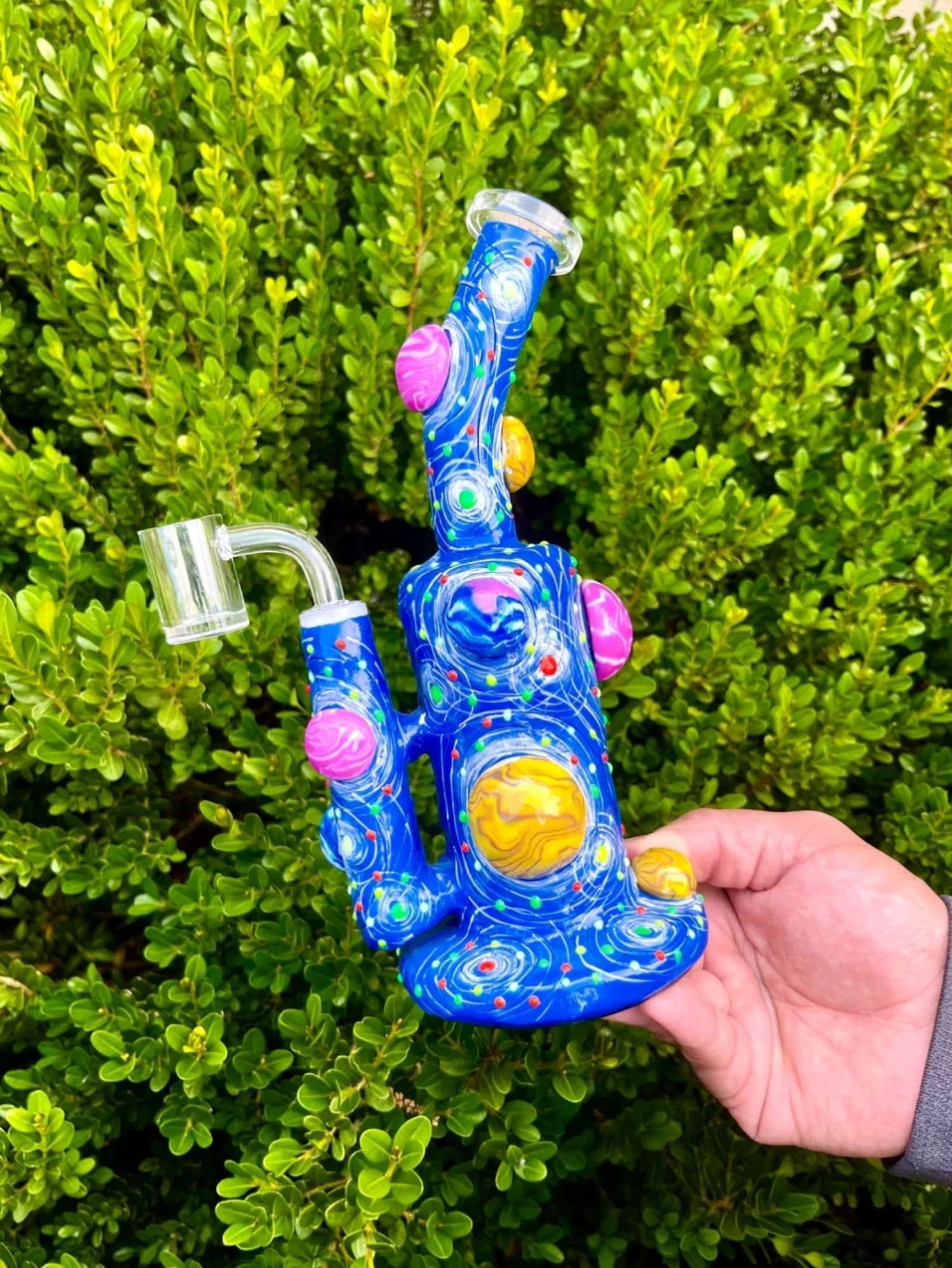 9-Inch Rig Water Pipe Bong with Quartz Honeycomb Percolator image 0