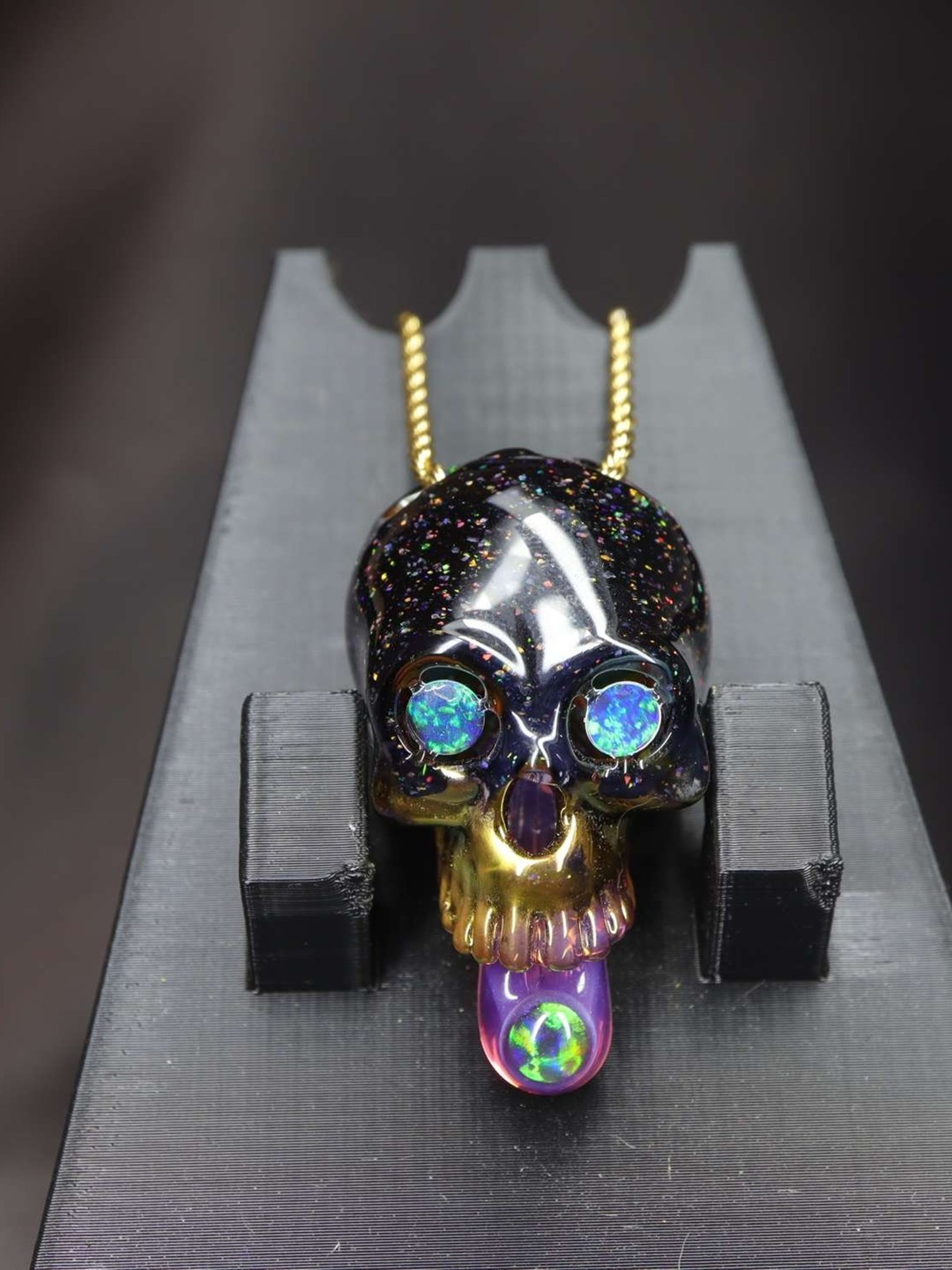 24k Gold/Crushed Opal Dosed Skull Pendant by Leebrodee image 0