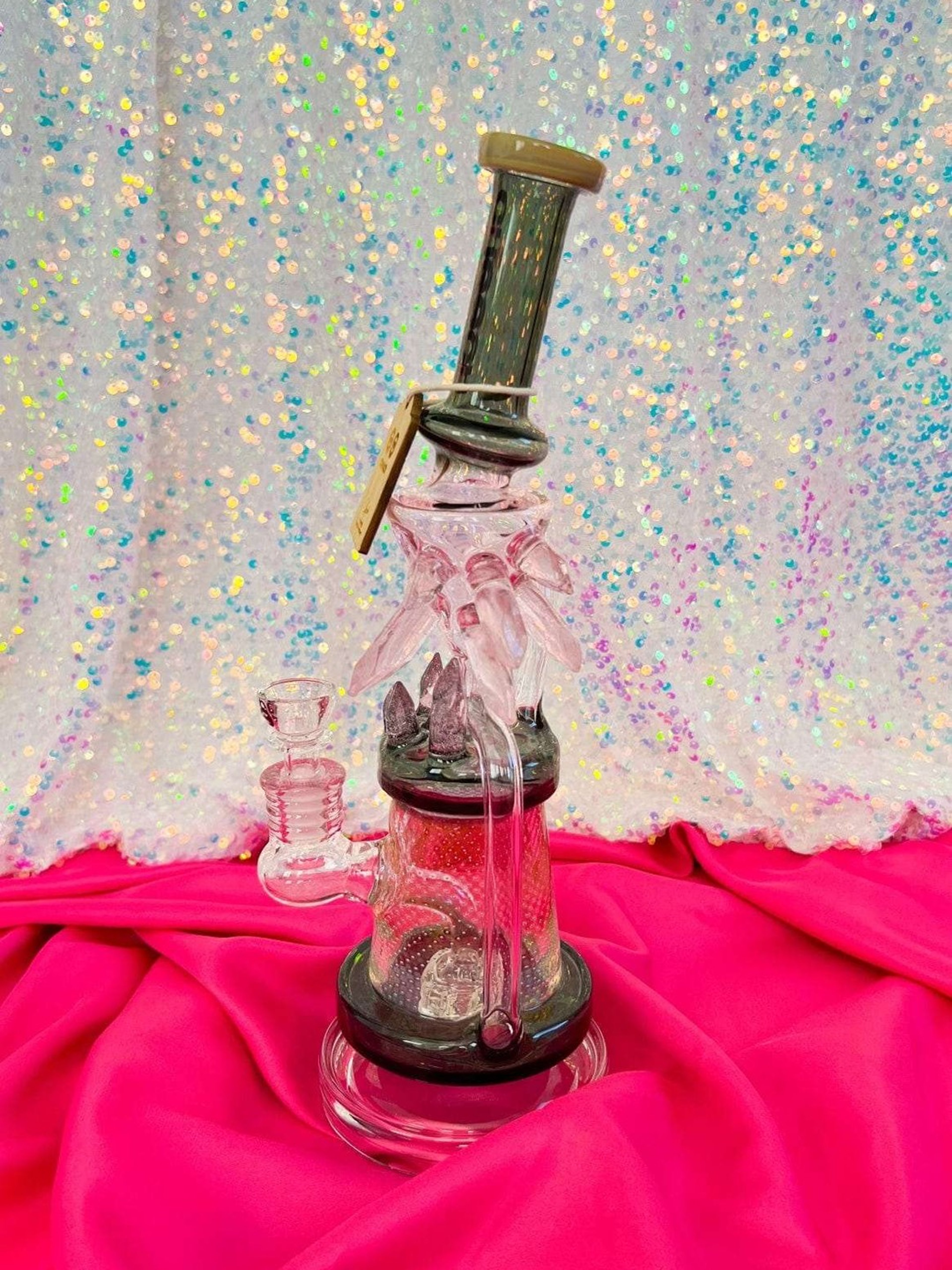 Cheech Pink Crystal Recycler Water Pipe image 0