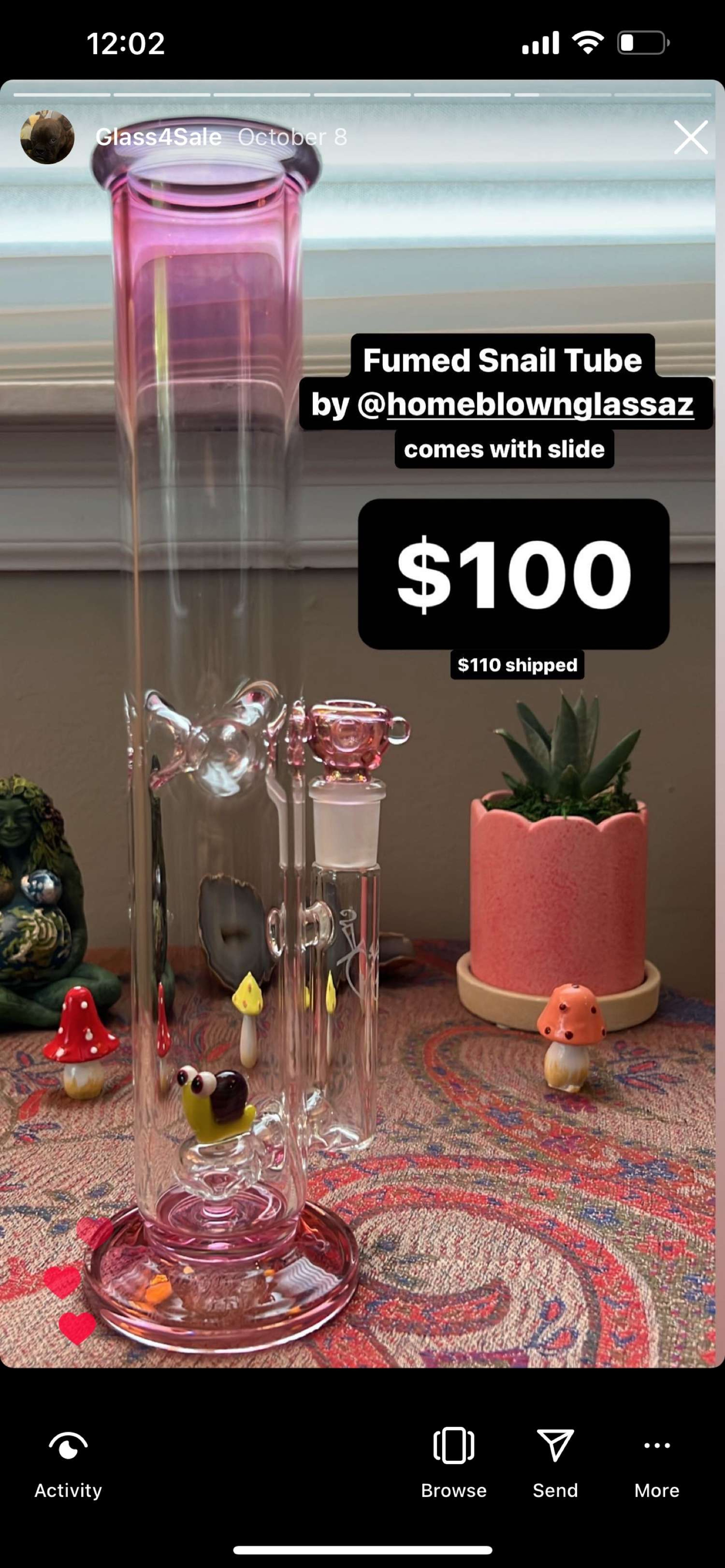 Homeblown Glass Fumed Snail Tube image 0