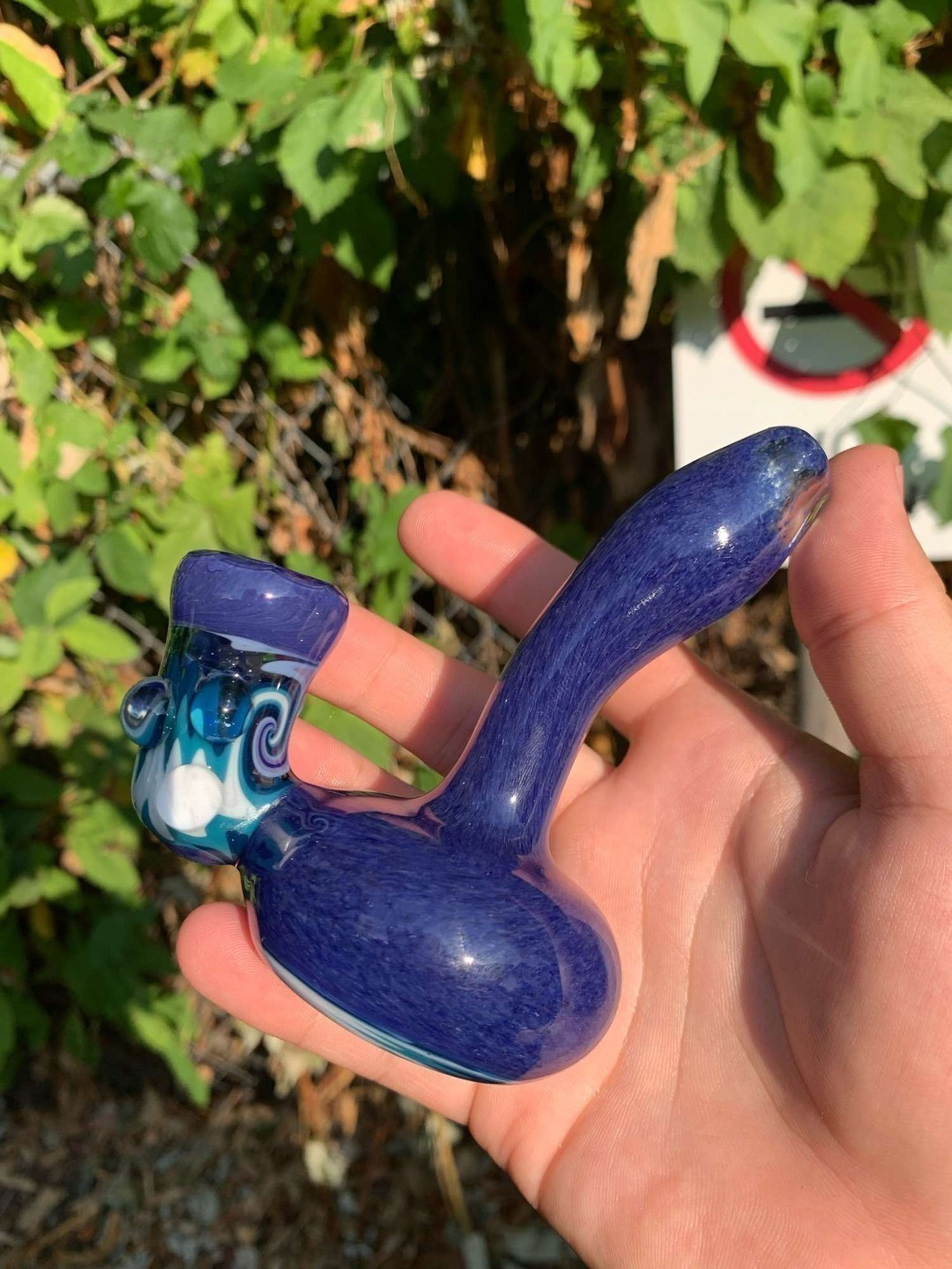 Faceted Wigwag Blue Frit Bubbler/Dry Pipe image 0