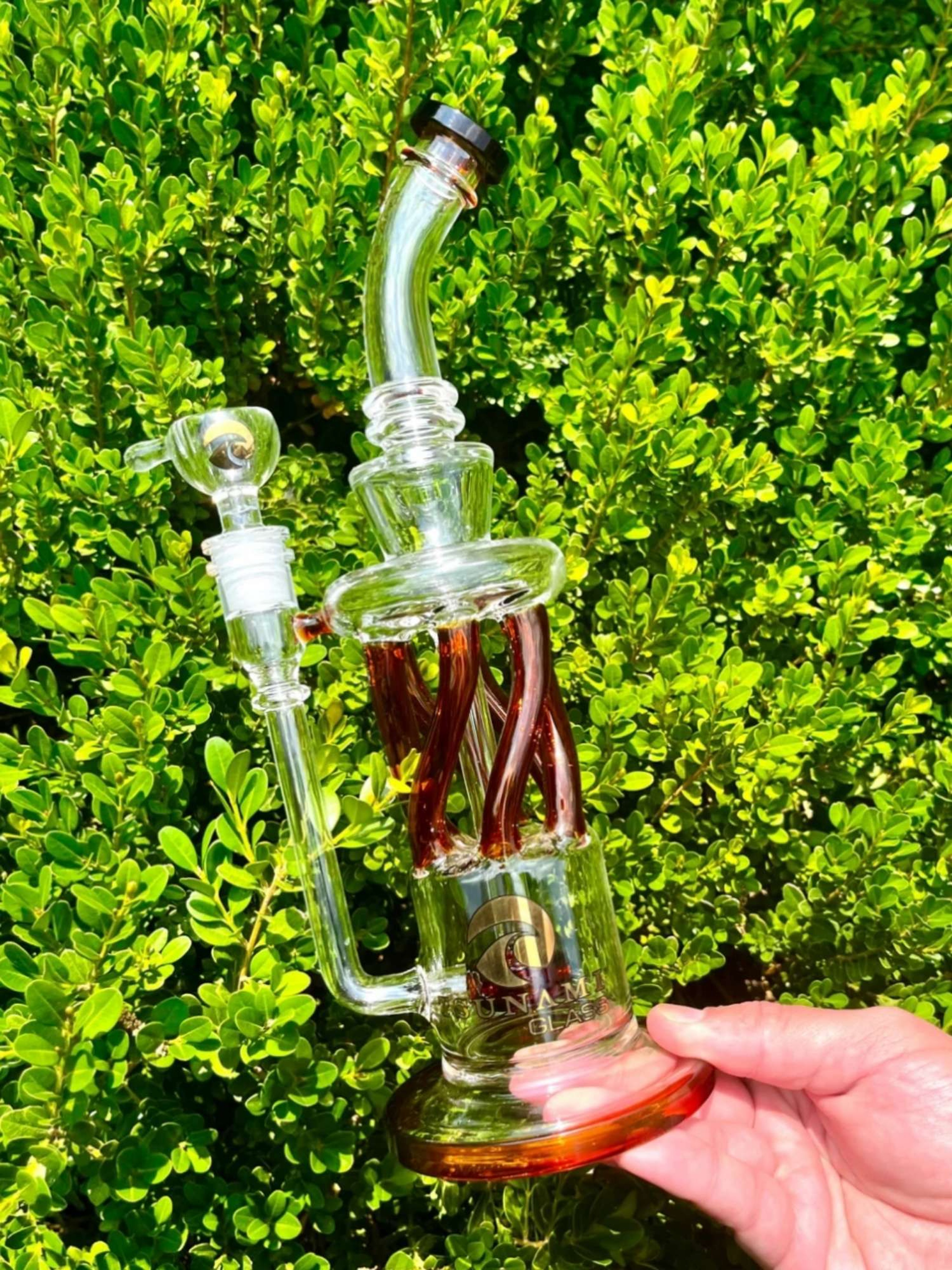 12" Tsunami Glass Twisted Showerhead Recycler Bong image 0
