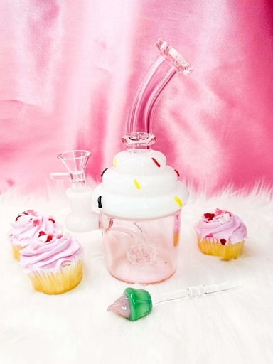 Preview pic of Pink Cupake Water Pipe With Dab Tool