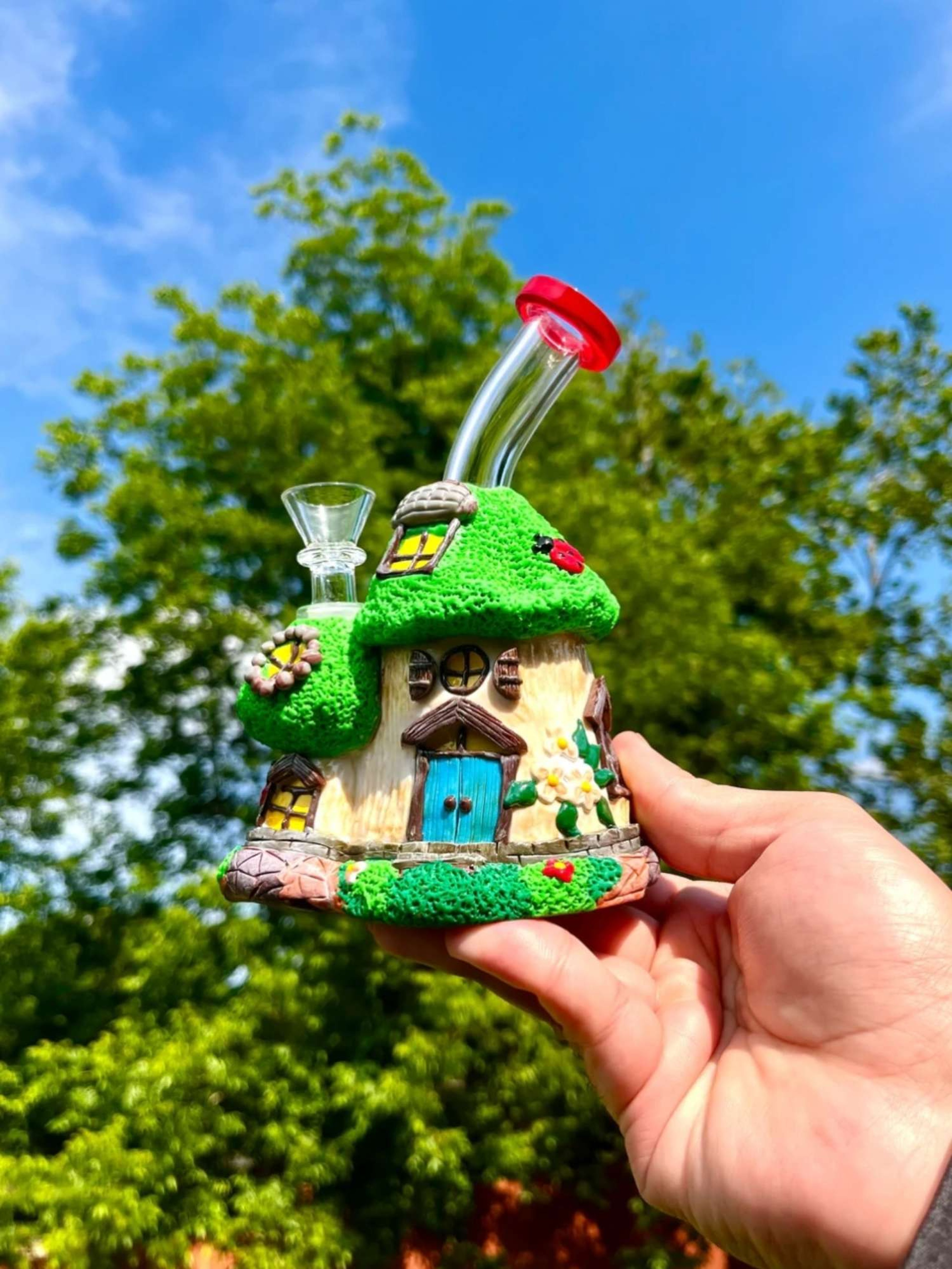 7" Mushroom Treehouse Ceramic Glass Pipe image 0