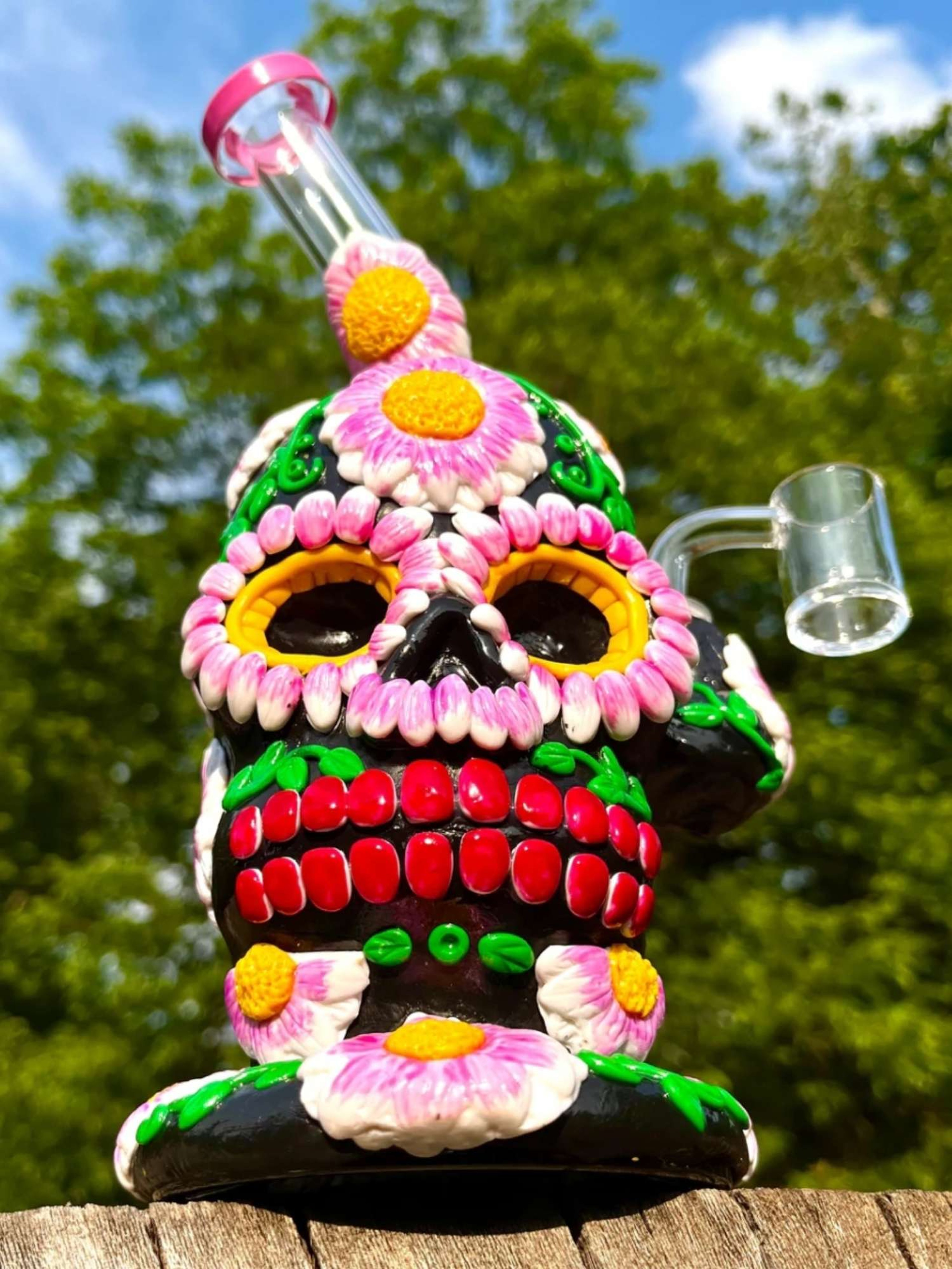 Skull Flower Bong - 9-Inch Rig Water Pipe image 0