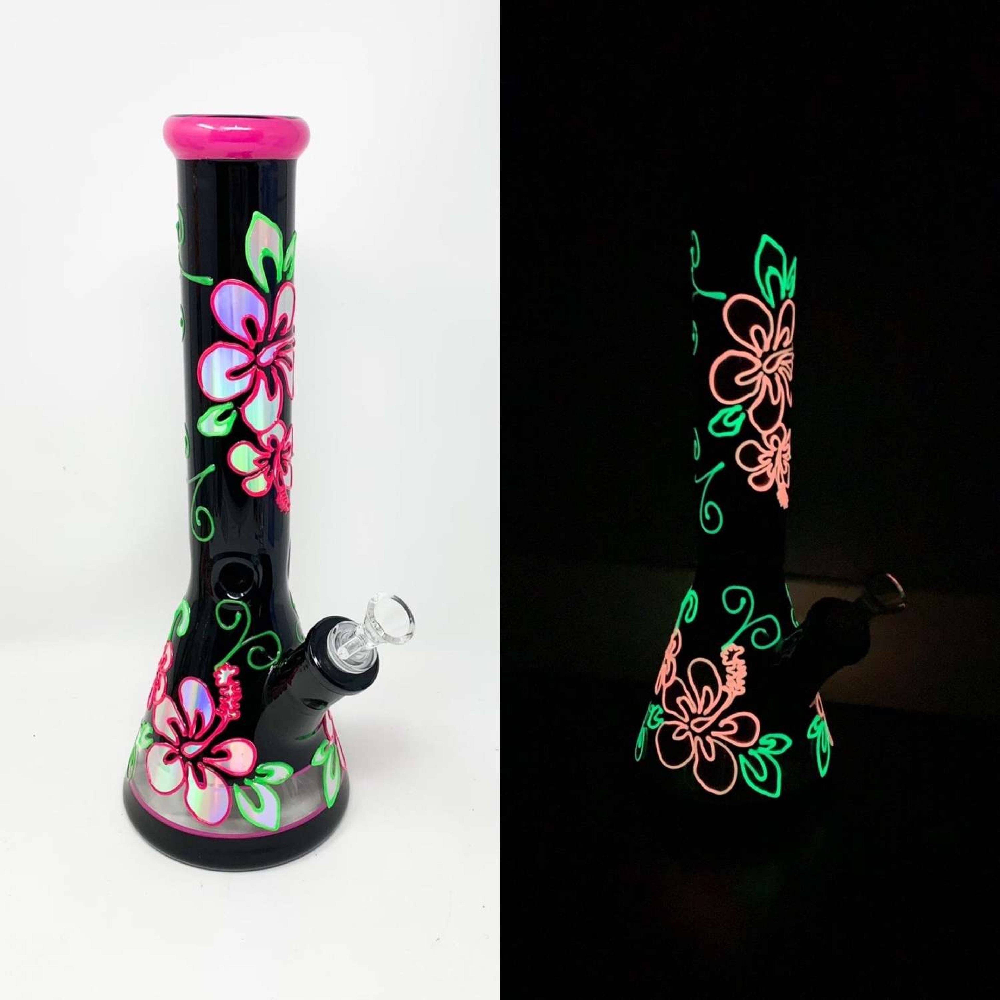 Preview pic of Glow In The Dark Hawaiian Flower 12in Beaker