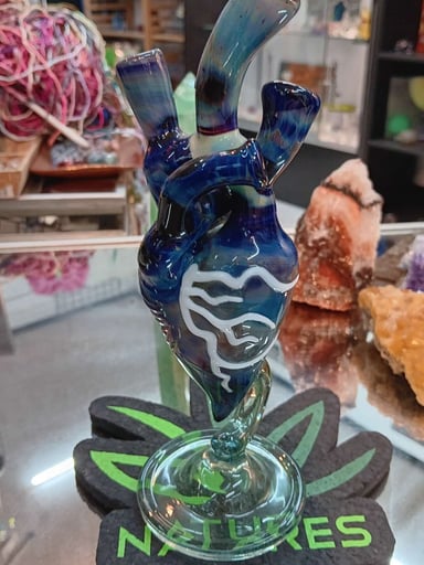 Preview pic of Blue Heart Bubbler    JOP glass