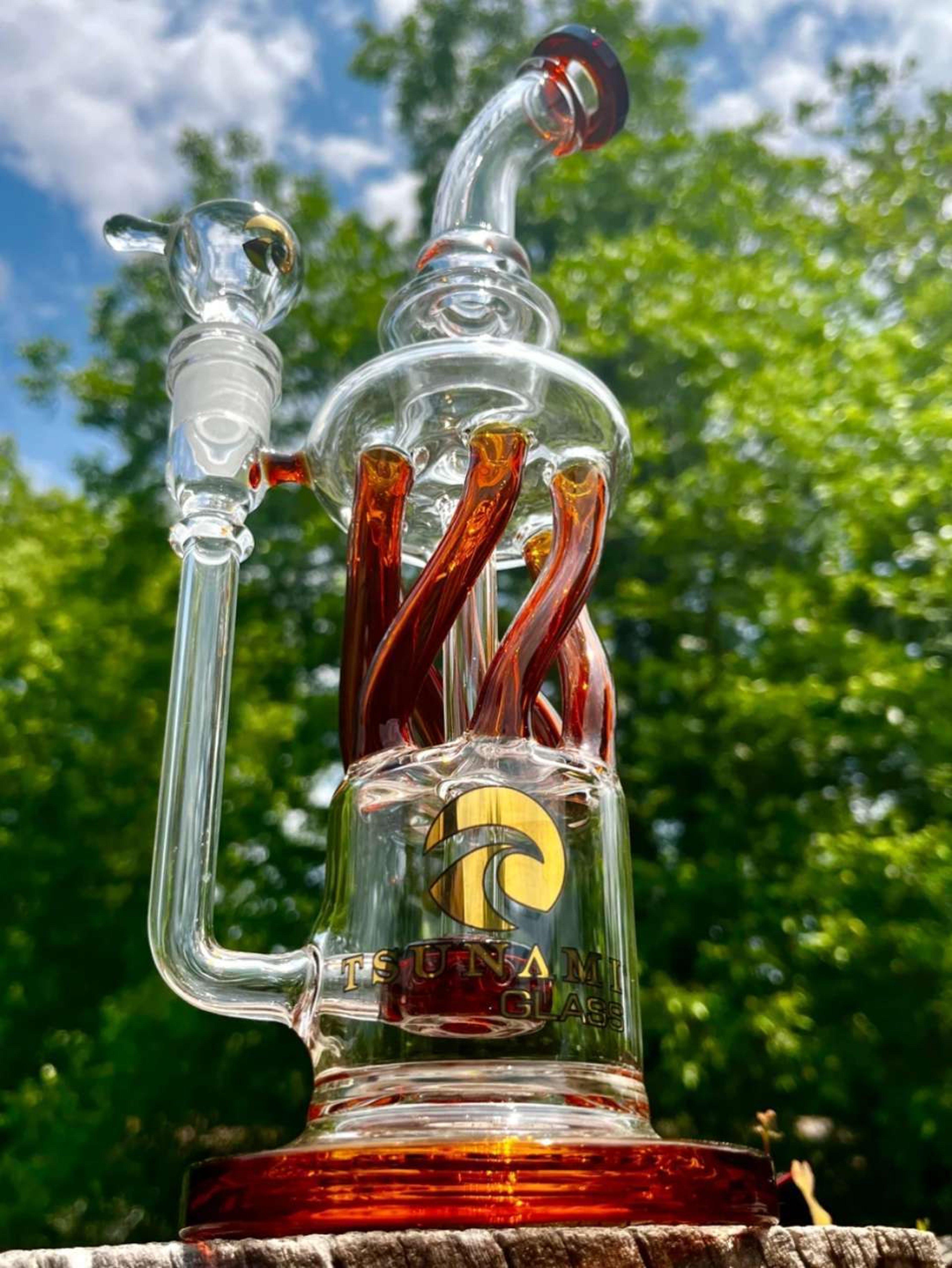 12" Tsunami Glass Twisted Showerhead Recycler Bong image 0
