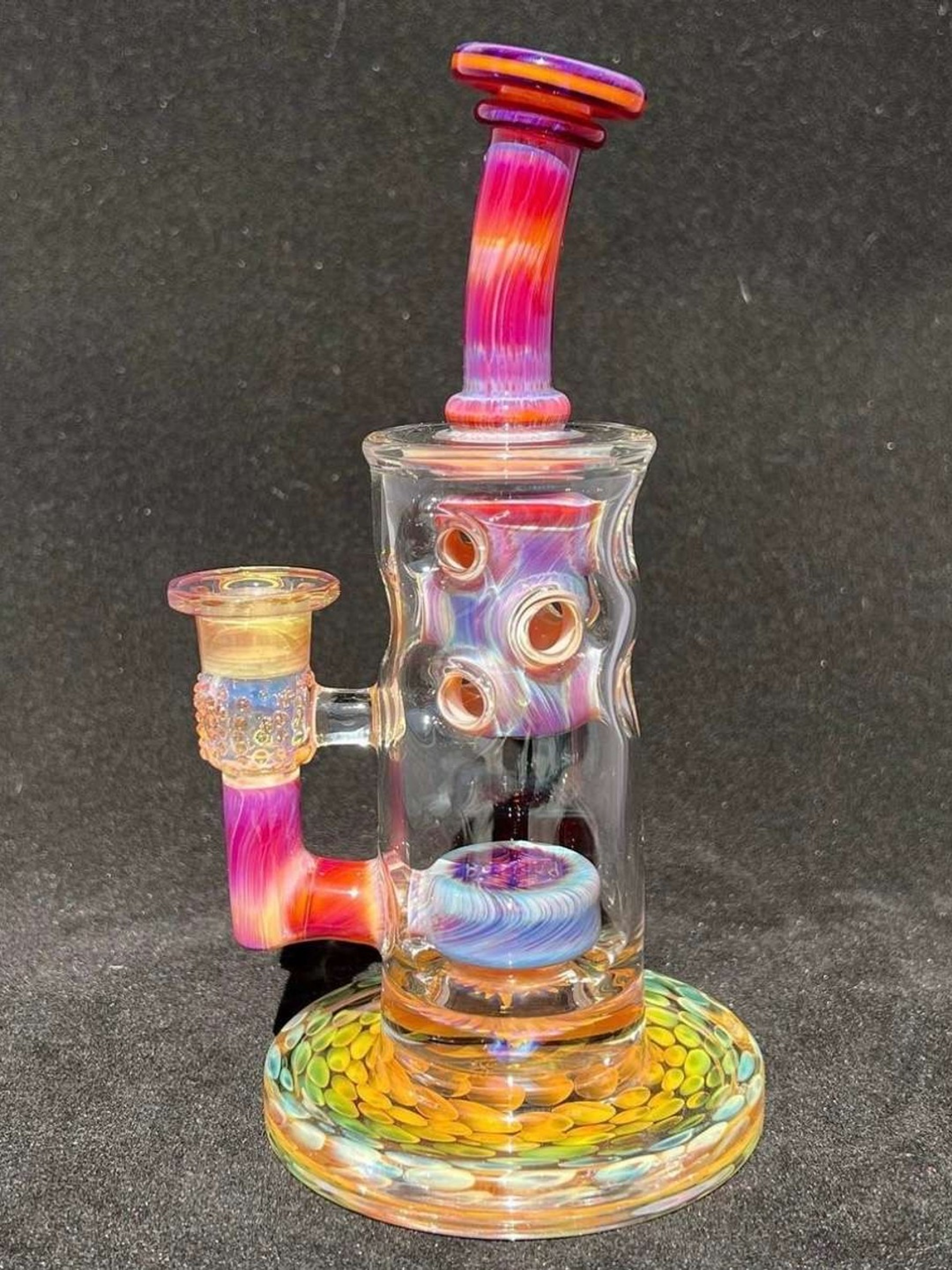 14mm Amber Purple Straight Fab Spider-Perc w/ rainbow fuming image 0