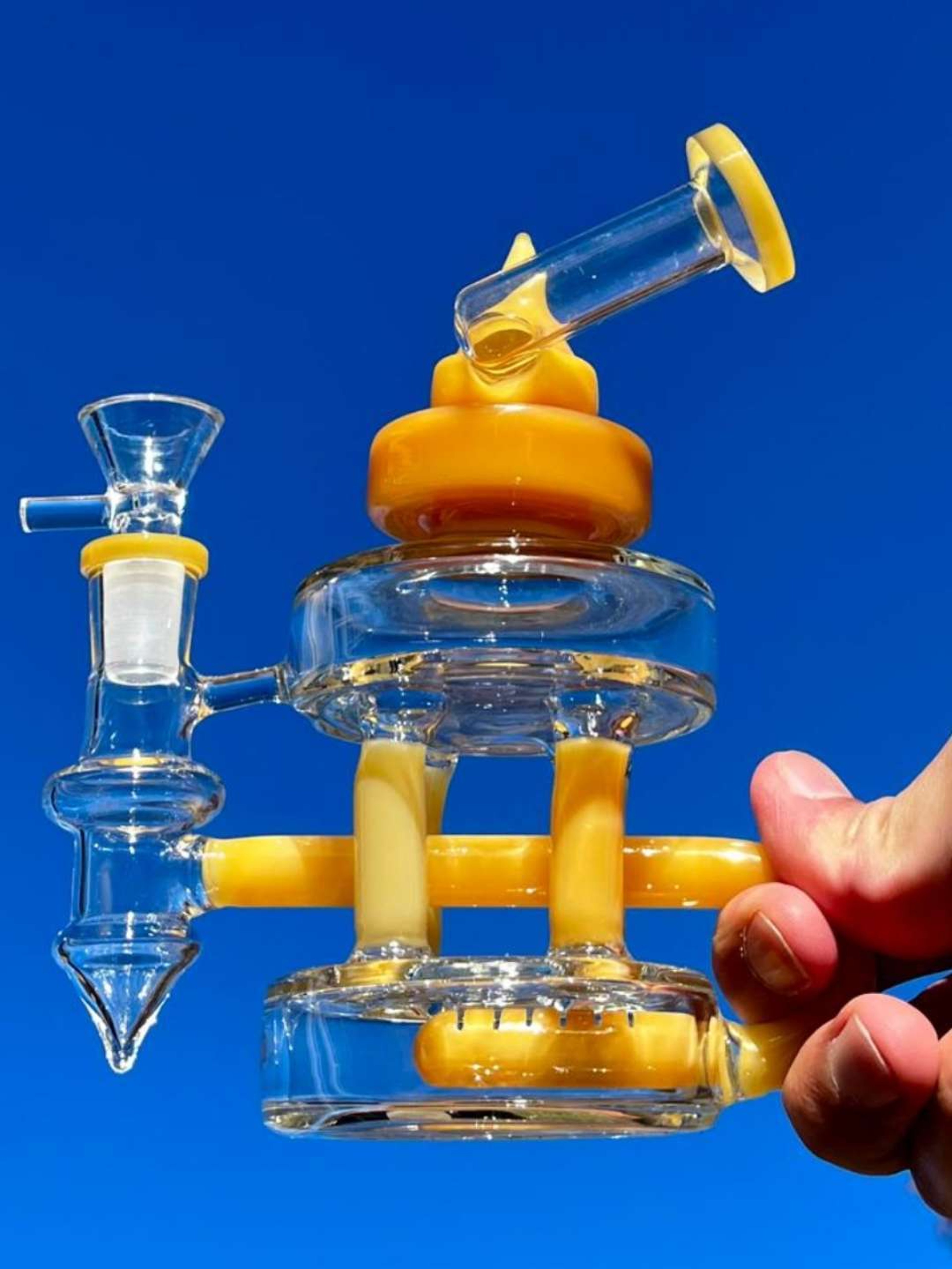 6.5" Yellow Mini Rig Recycler Glass Water Pipe image 0