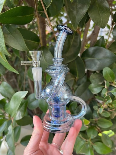 Preview pic of Mini Blue Iridescent 6 Inch Recycler Water Pipe