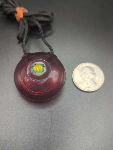Preview pic of Hollow Karmaline Pendant with wigwag mille by @willahelm_glass