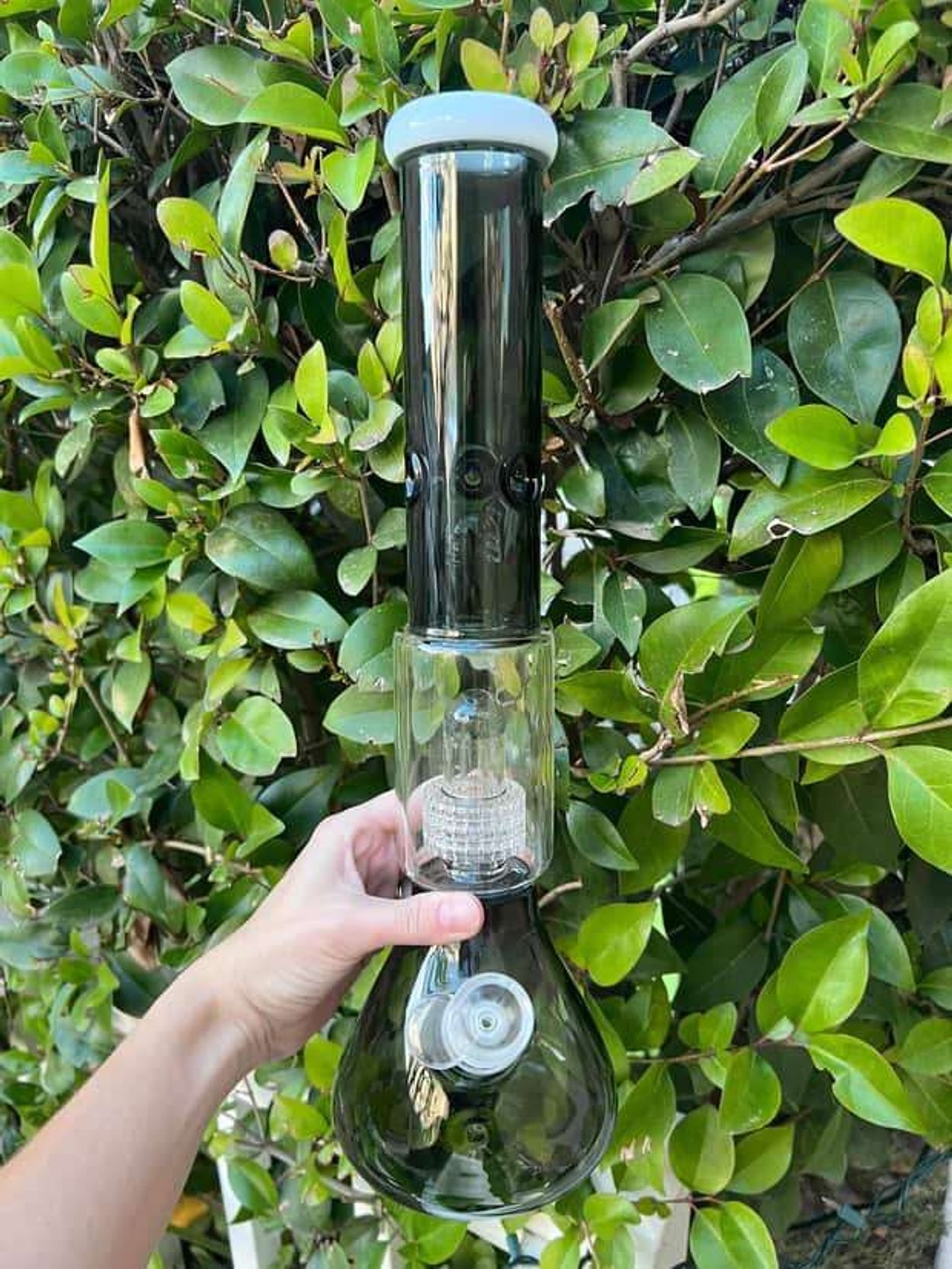 Smoke Black 16in Double Perc Beaker Water Pipe image 0