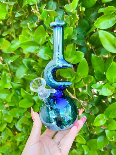 Preview pic of Blue Iridescent Cresent Moon Water Pipe
