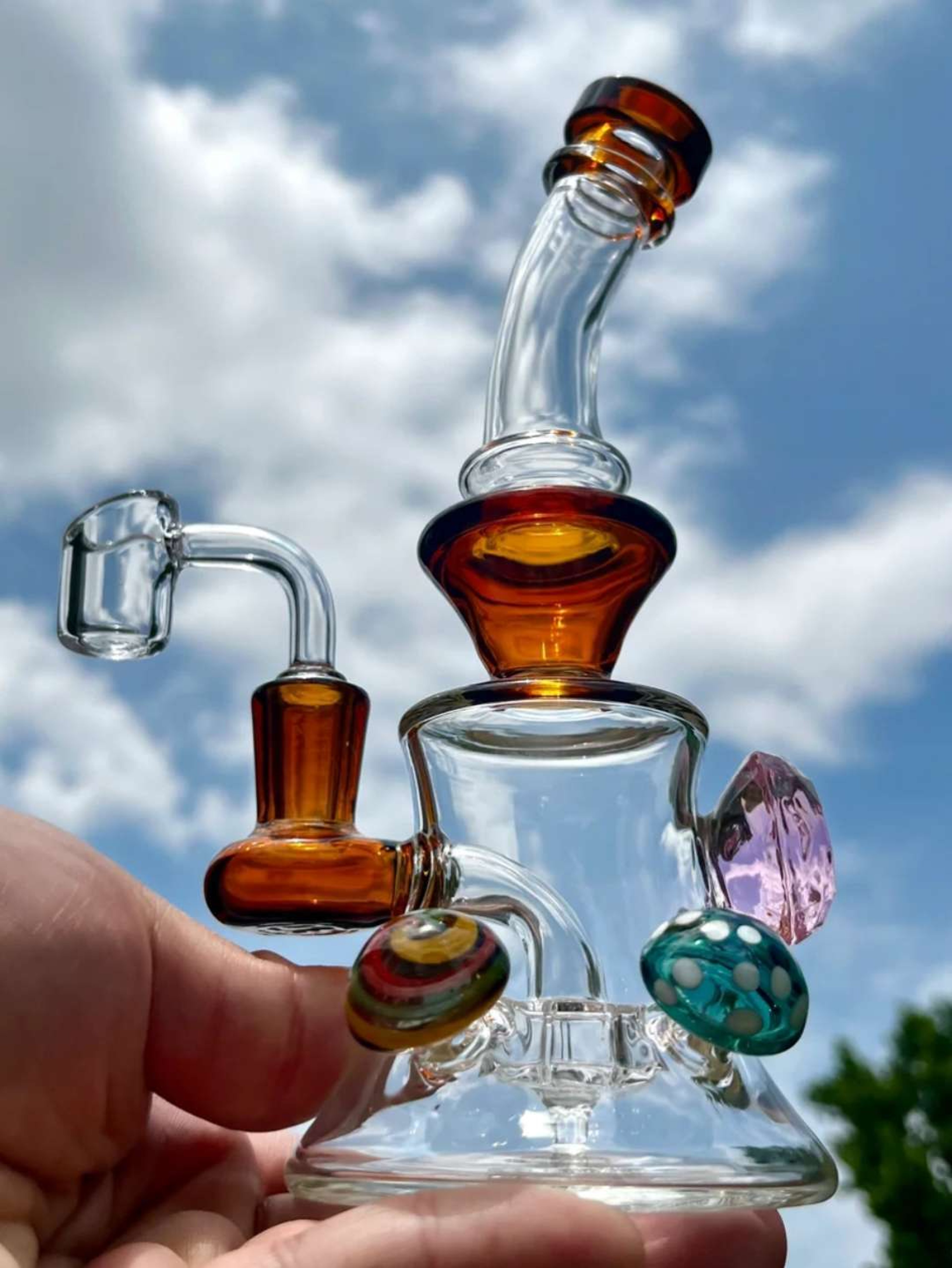 Gem and Mushroom Oil Rig - Portable Borosilicate Glass Rig image 0