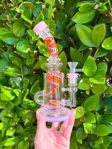 Preview pic of Pink Rainbow Wig Wag Recycler Water Pipe