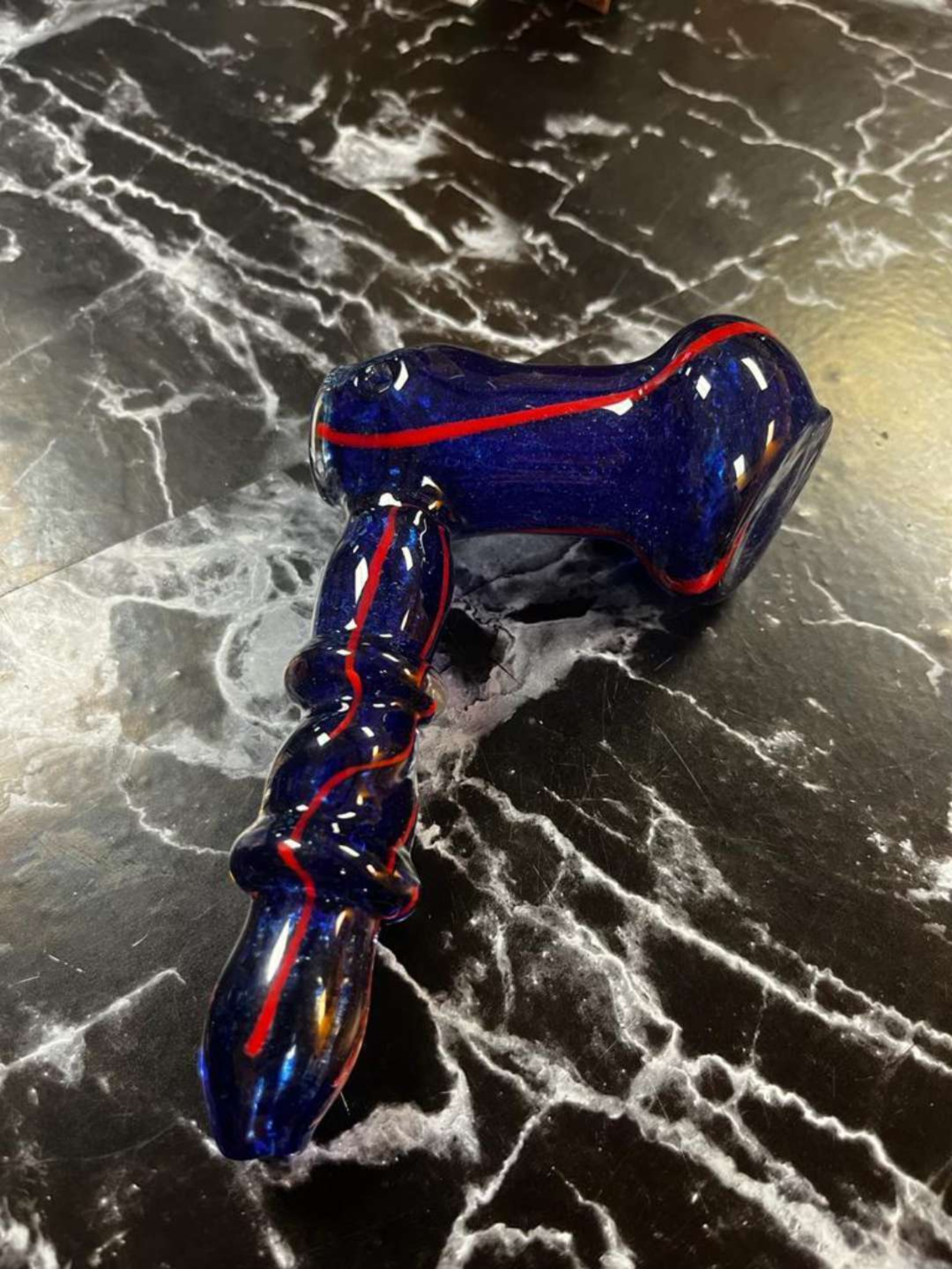 Preview pic of Thick Glass Blue Hand Bubbler