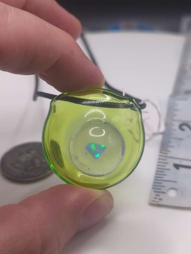 Preview pic of Hollow Lime green pendy with floating opal