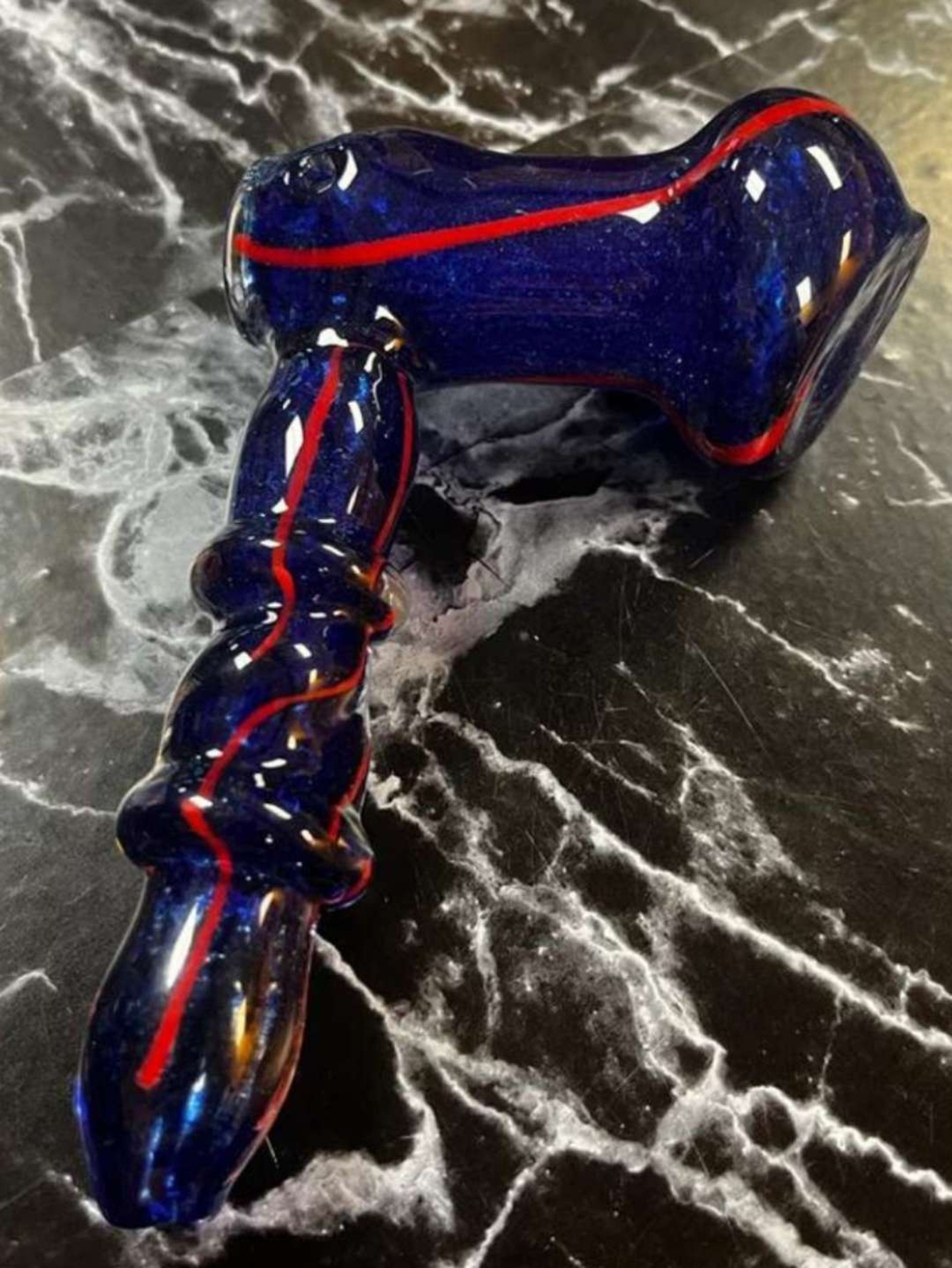 Preview pic of Thick Glass Blue Hand Bubbler