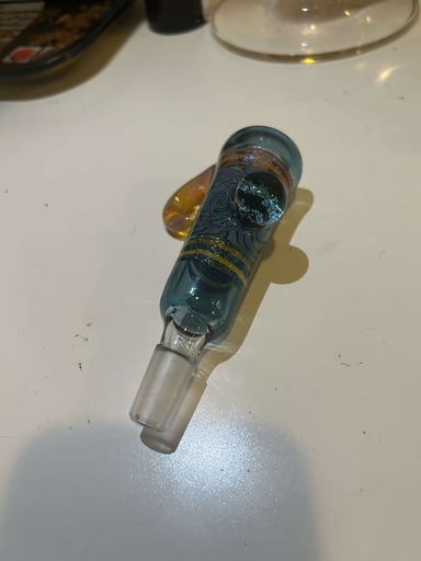 Preview pic of *Big Price Drop* ROOR 14mm Dichro Danny Devito Marble slide jailhouse wig wag and NS Yellow horn