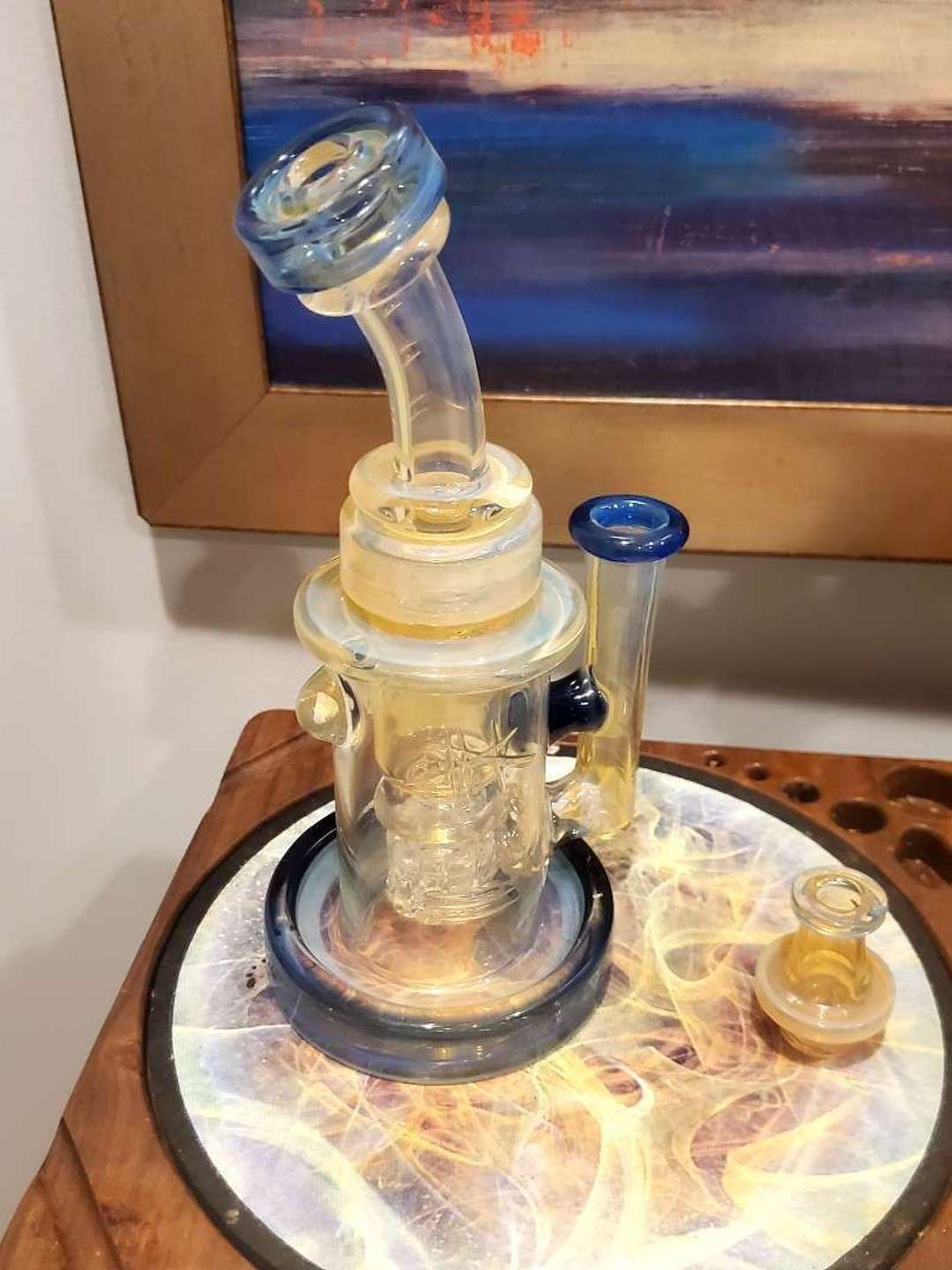 Preview pic of 14MM Bronx Blue Silver Fumed Incycler w/ Spinner cap