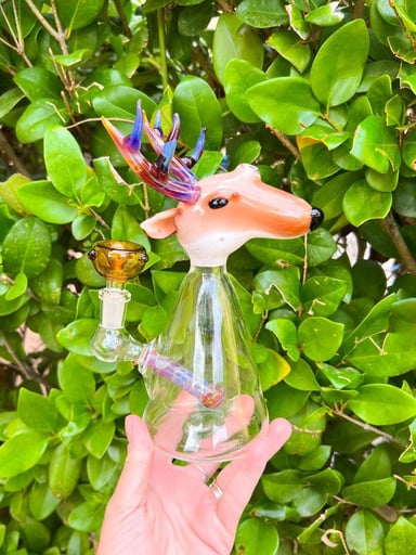 Preview pic of Izzy The Glassblower Amber Purple Deer 2 Hole Perc