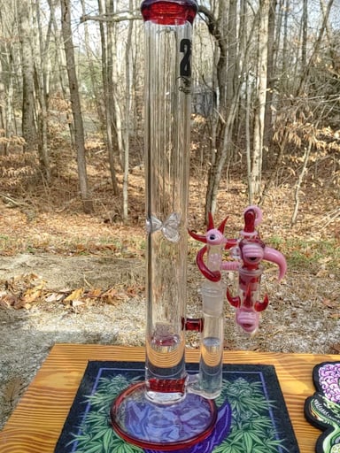 Preview pic of 17inch tall 2kglass dual stemline 3pinch w papa p monster ashcatcher and fully worked monster horn bowl