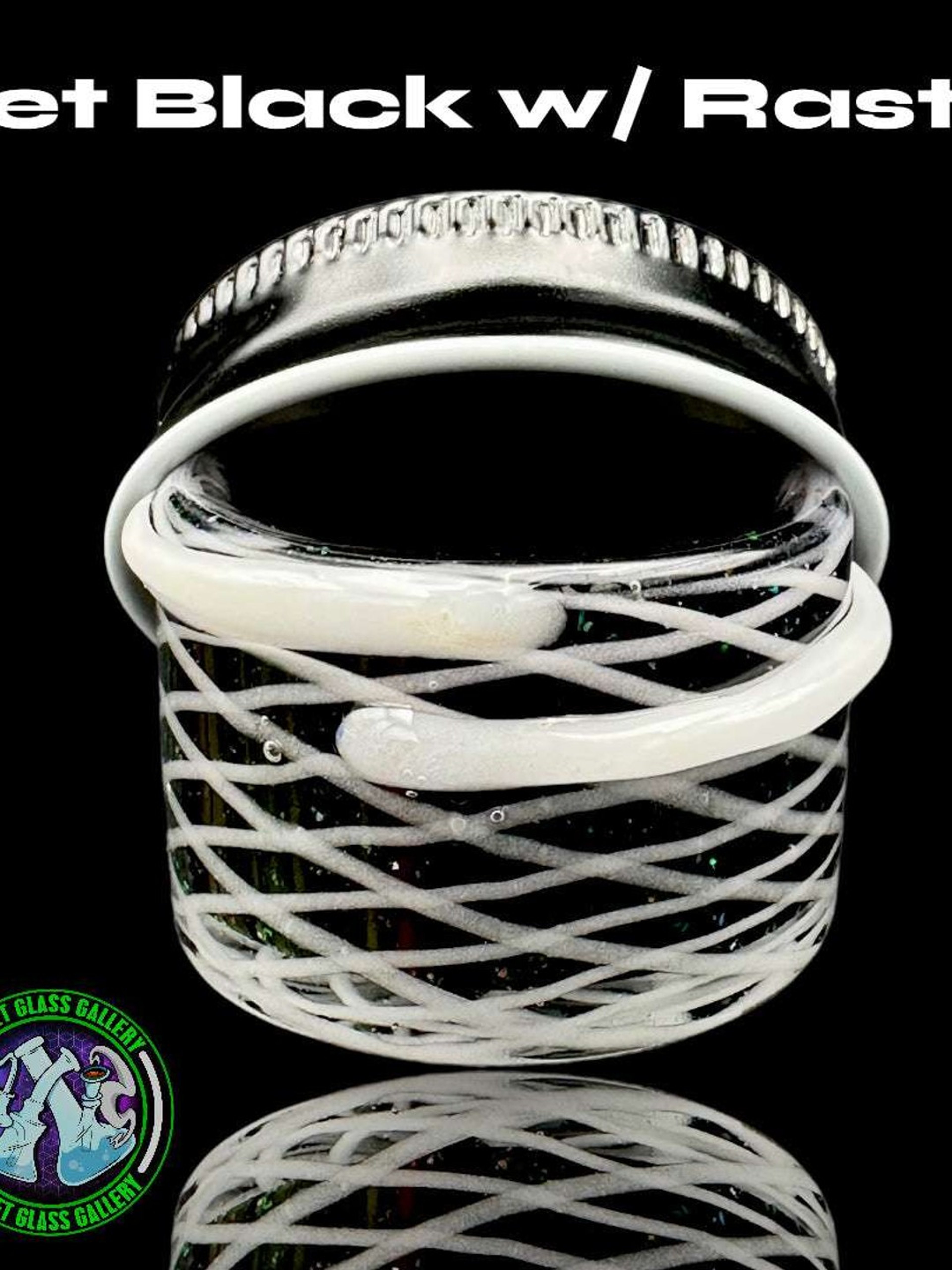 Preview pic of Empty 1 Glass - Retti Crushed Opal Micro Baller Jar (Jet Black w/ Rasta) #7