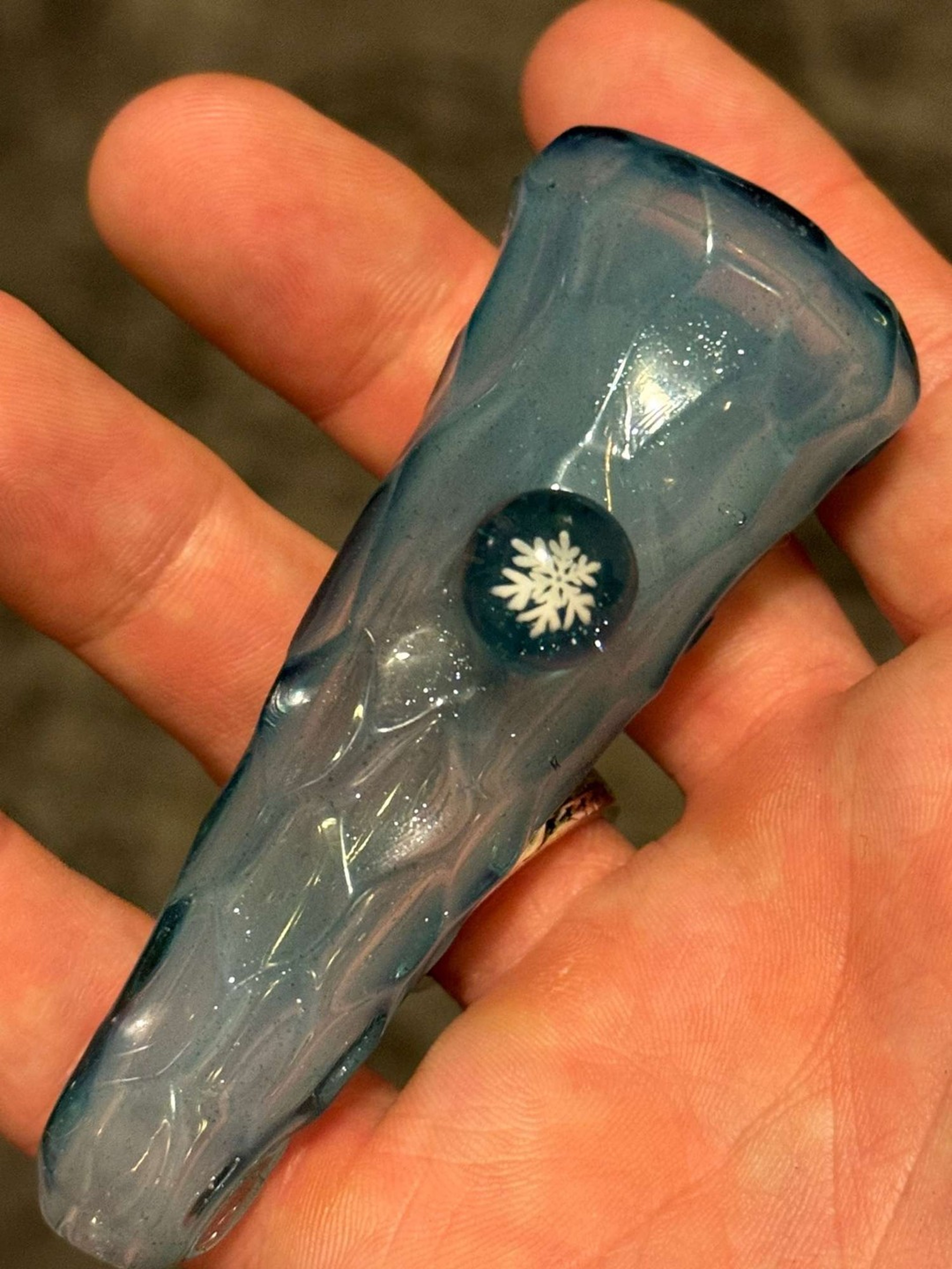 Preview pic of chaka glass blue slyme and crushed opal ice cave chillum onie