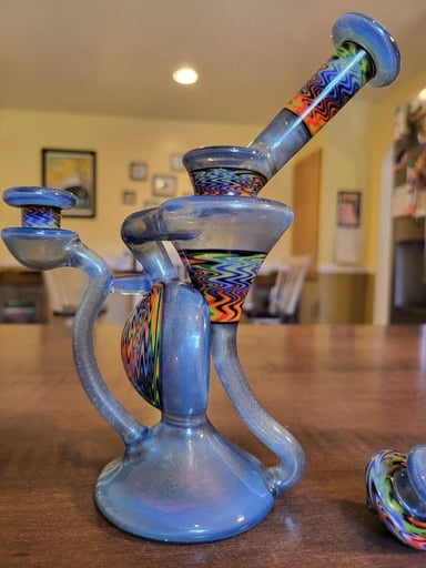 Preview pic of *PRICE DROP* TRUST Glass & Mzee collab half ball recycler w/ matching spinner cap in fitted Pelican