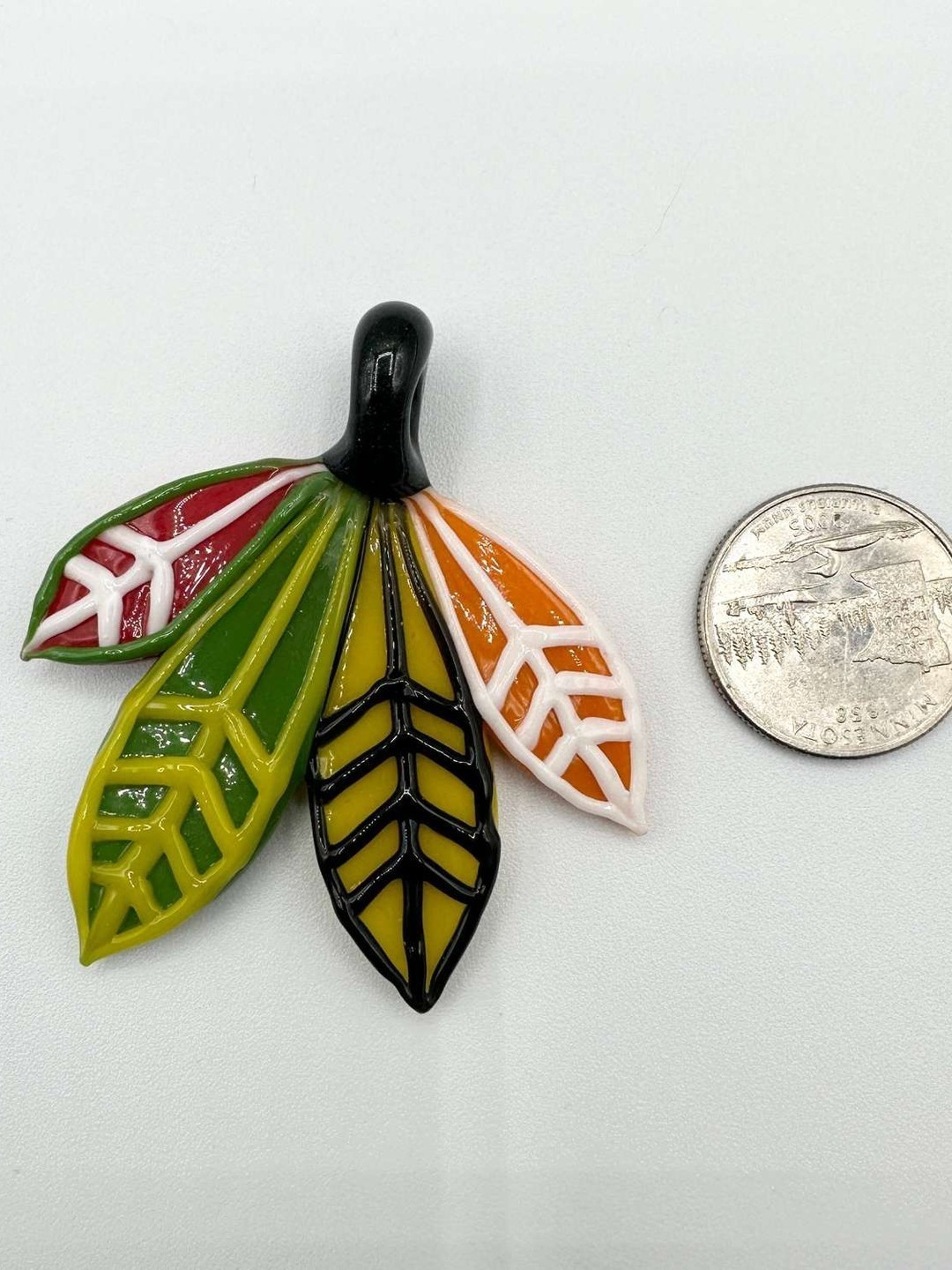 Firefly Glass Blackhawks Feathers Pendant 2014 Signed image 0