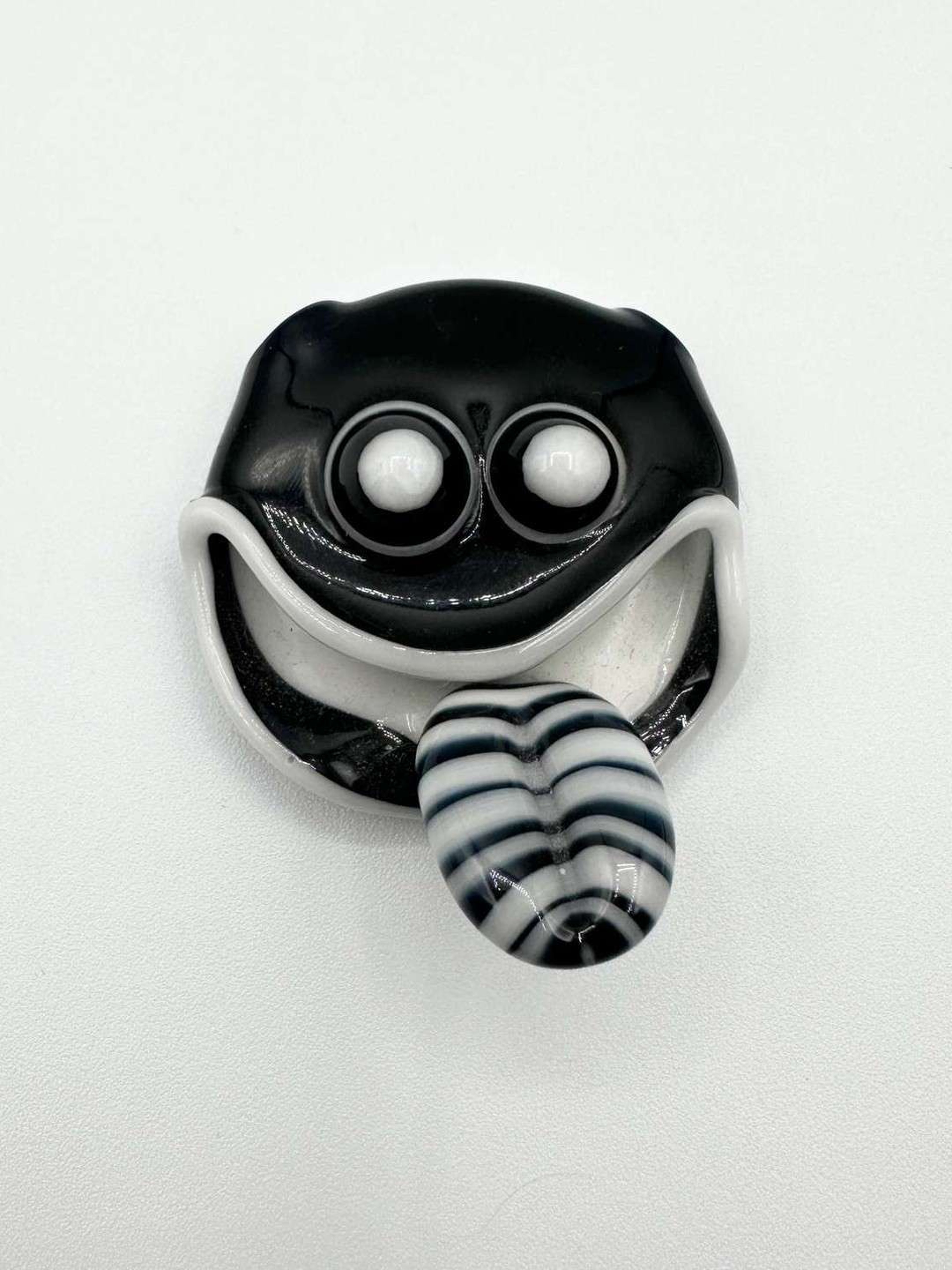 Goofball Glass Black and White Striped Tongue Smiler image 0