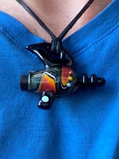 Preview pic of Torchress Pearl-holding Ray Gun Pendant w/ Lace
