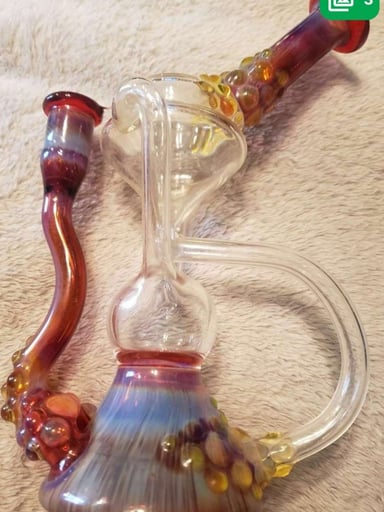 Preview pic of Crumb Glass Dual Uptake Dual Perk Recycler with Fumed Bubble Accents