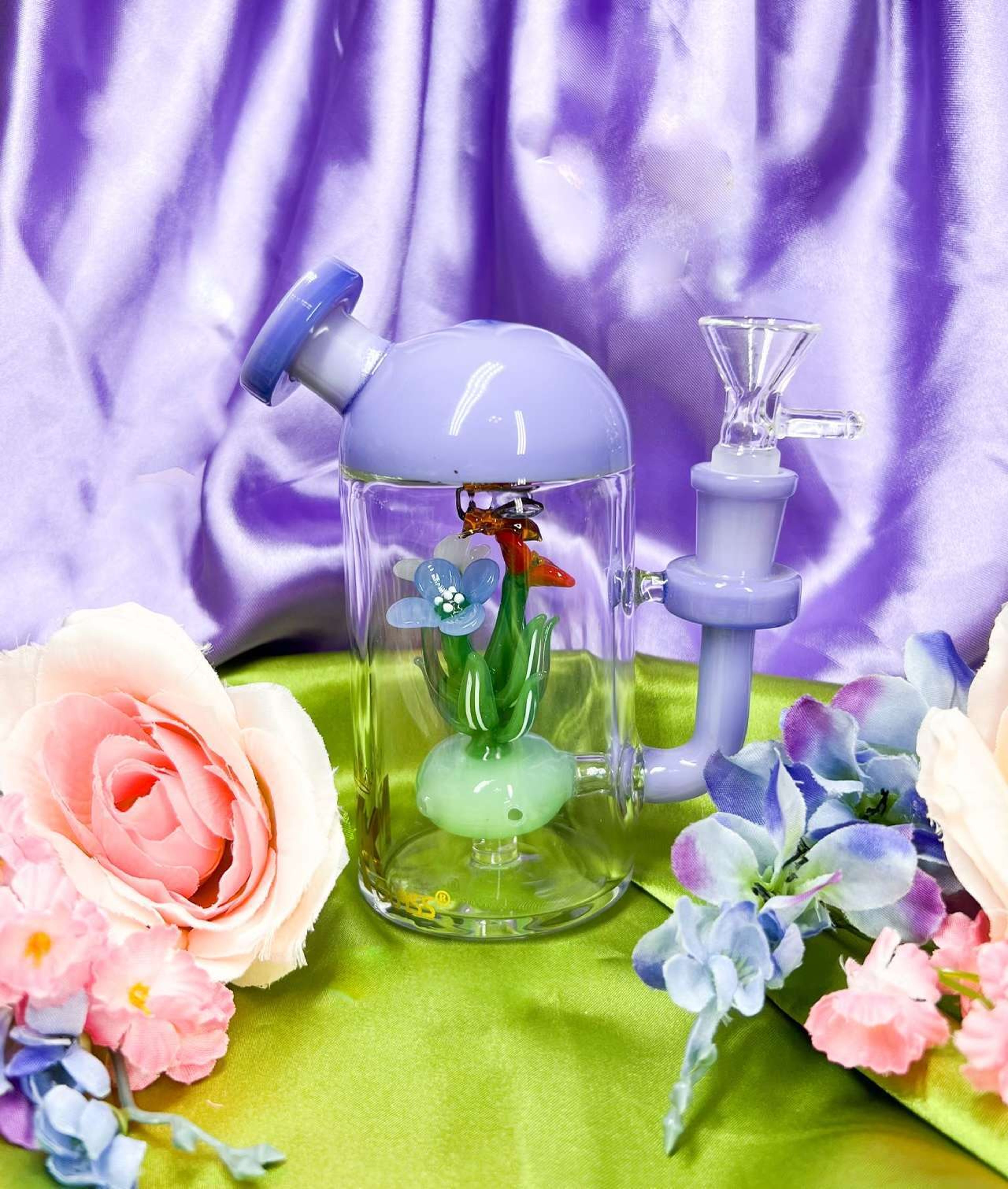 MK Glass Purple Bee Garden 6in Water Pipe image 0
