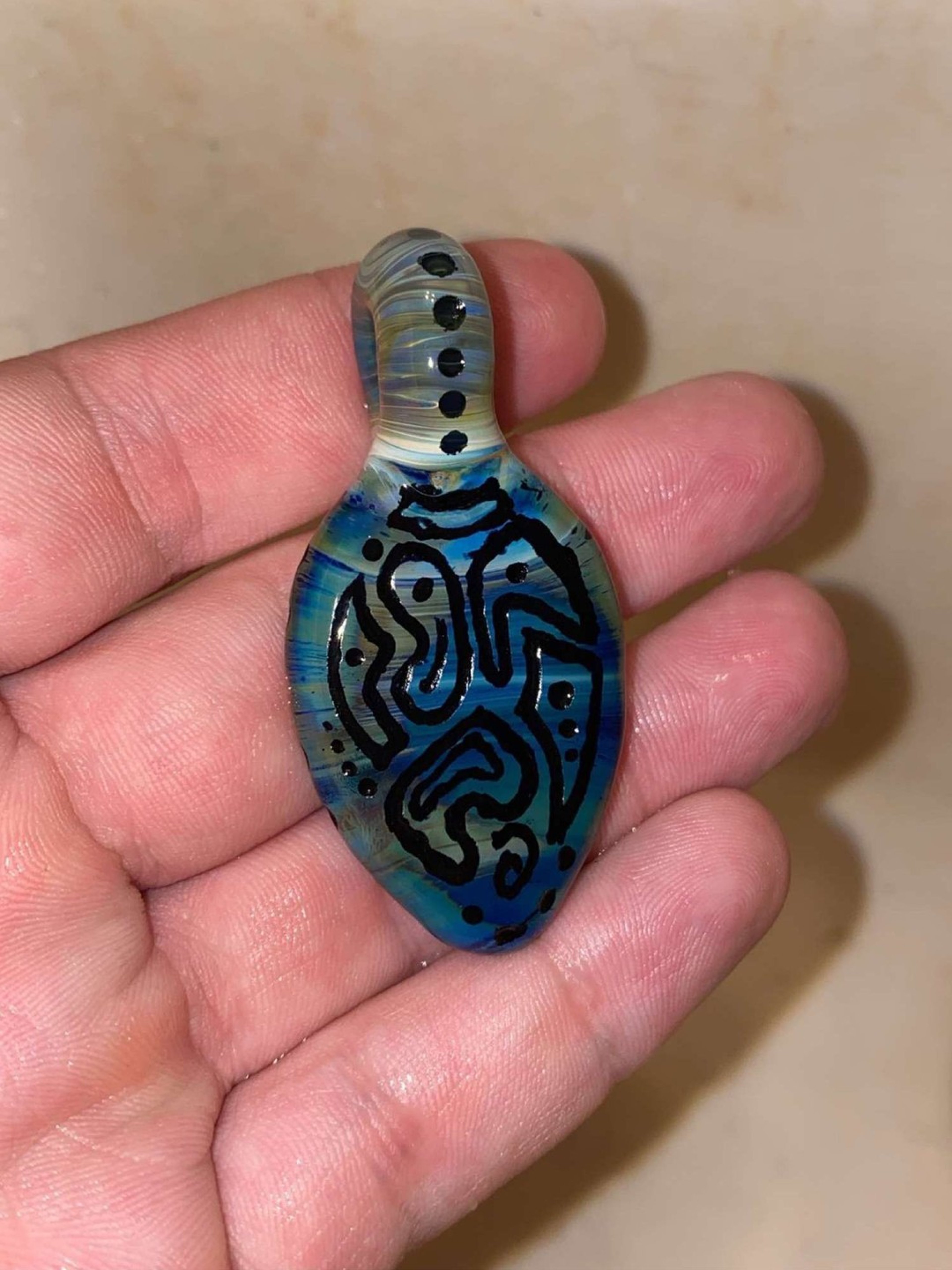 Hand Carved Pendant in Blue Multi image 0