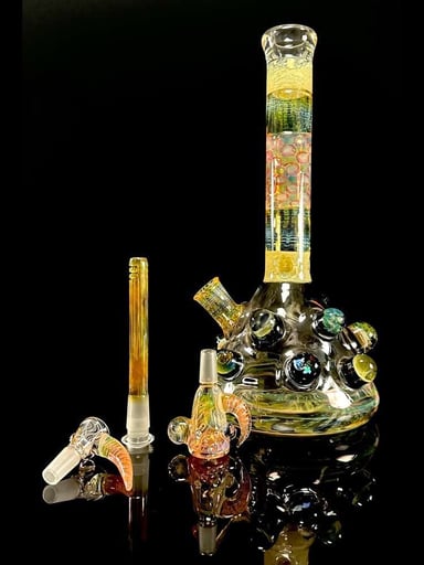 Preview pic of Hops x B$ Collab Beaker - Fumed with Worked Marbles
