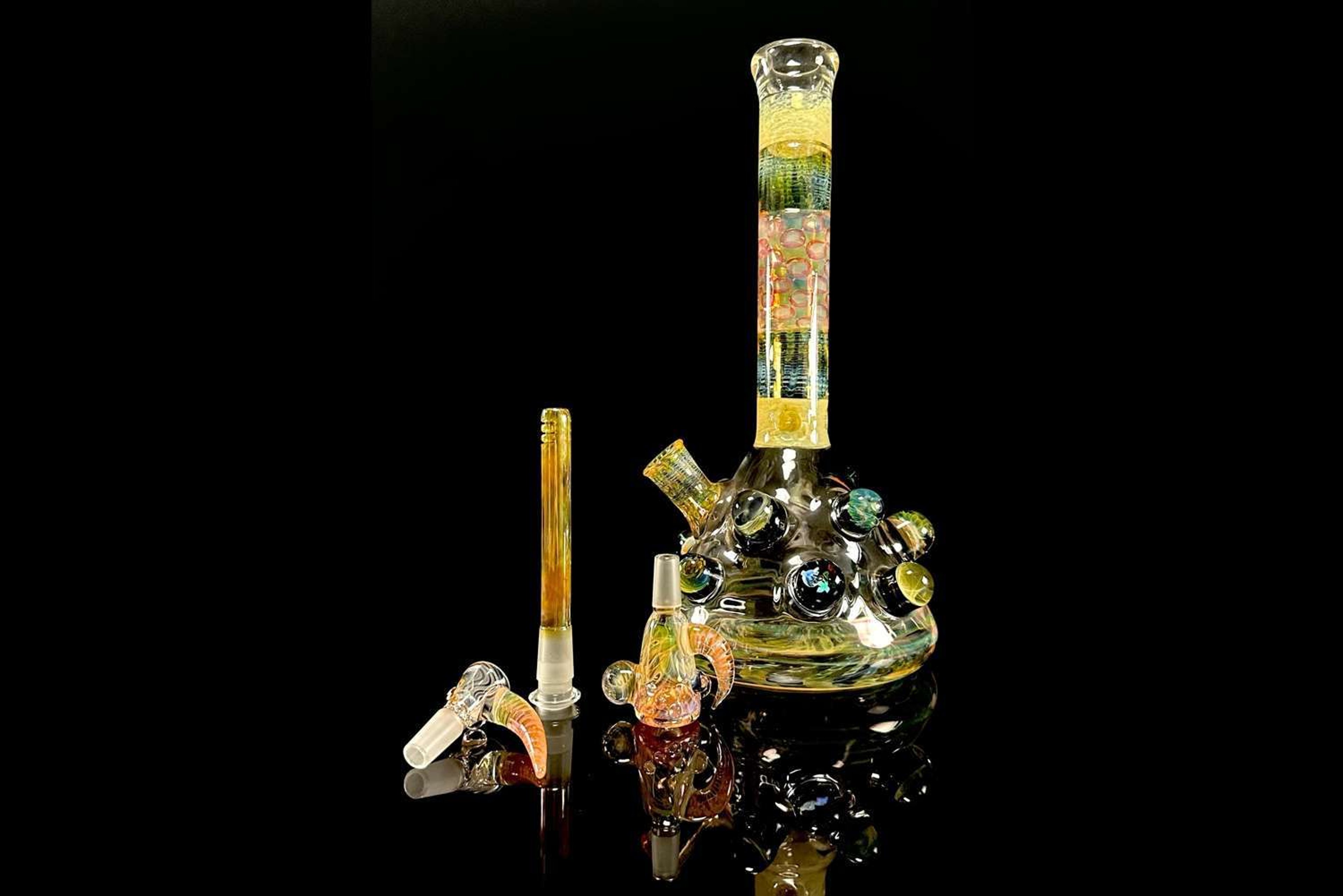 Preview pic of Hops x B$ Collab Beaker - Fumed with Worked Marbles