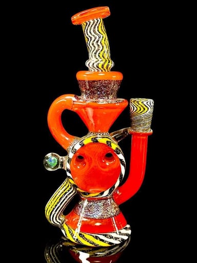 Preview pic of A1 Glass Fully Worked Dichro Swiss Puck Recycler 10mm 1 of 2