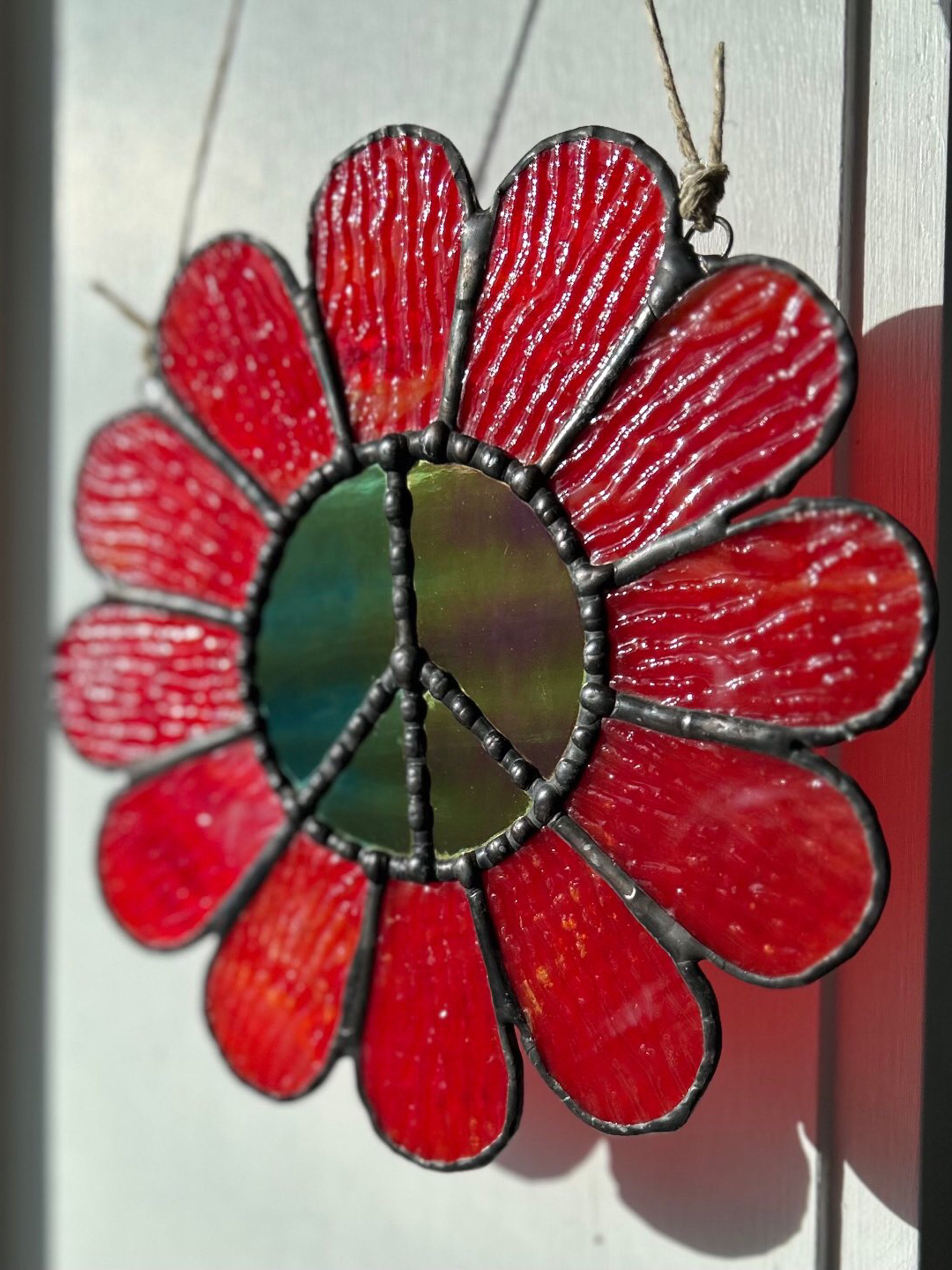 Red Peace Daisy Stained Glass image 0