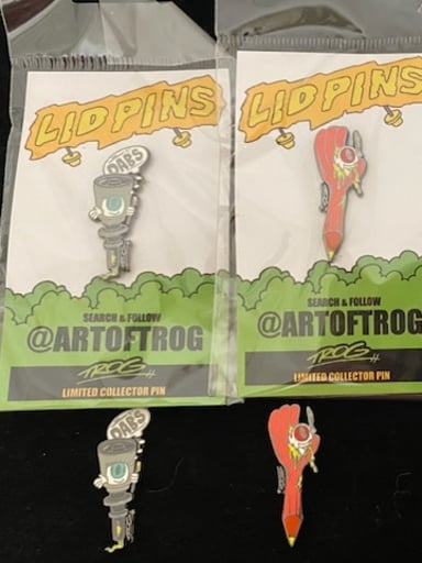 Preview pic of TROG x Lid Pins limited edition hat pins.